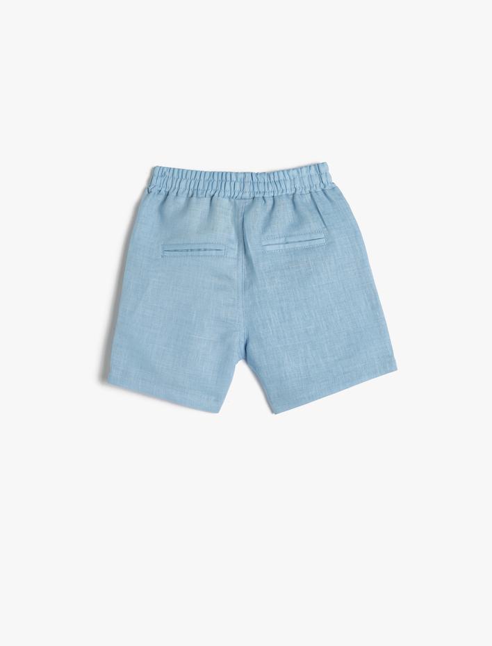 Erkek Bebek Keten Şort Cepli Beli Lastikli Bağlamalı
