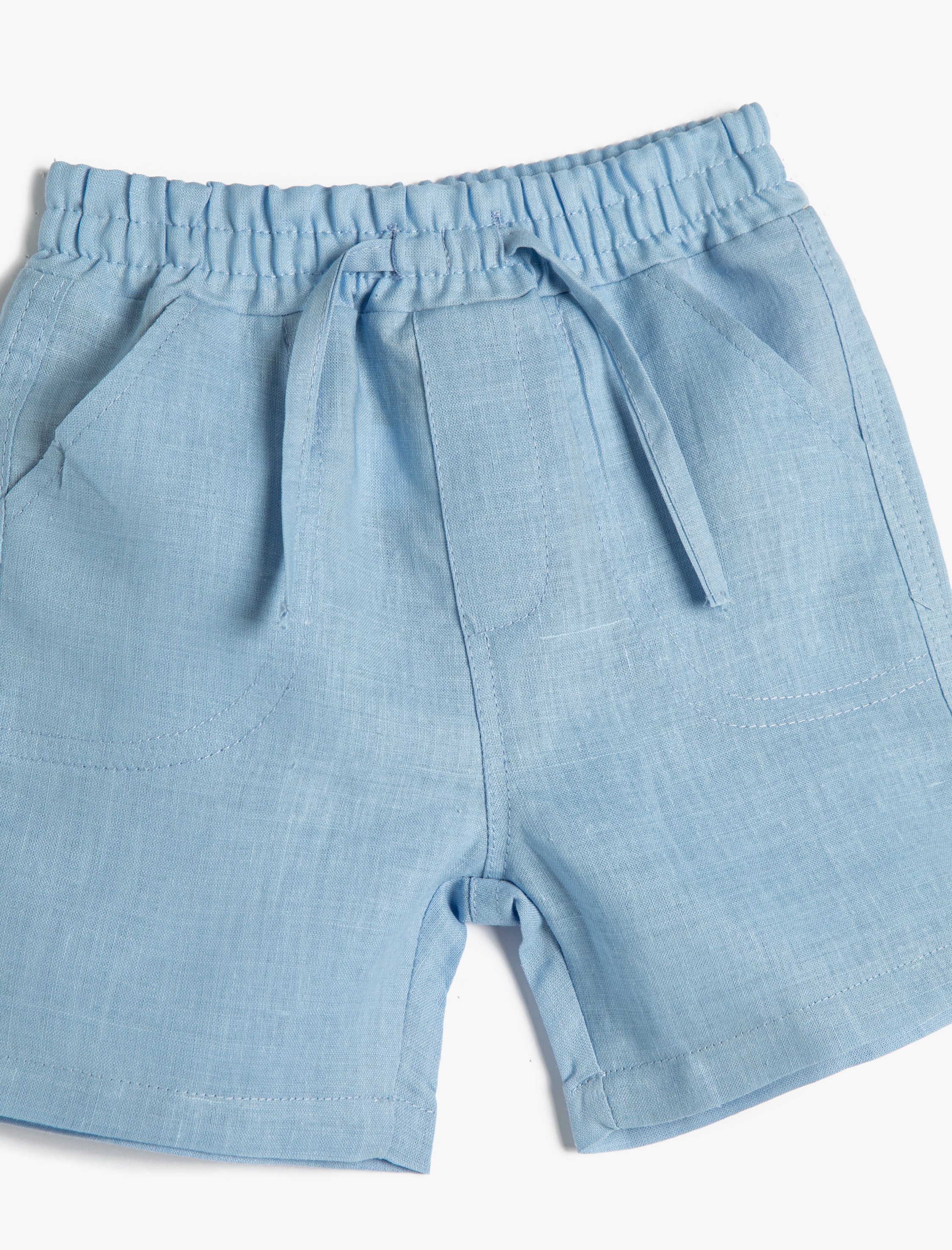  Erkek Bebek Keten Şort Cepli Beli Lastikli Bağlamalı