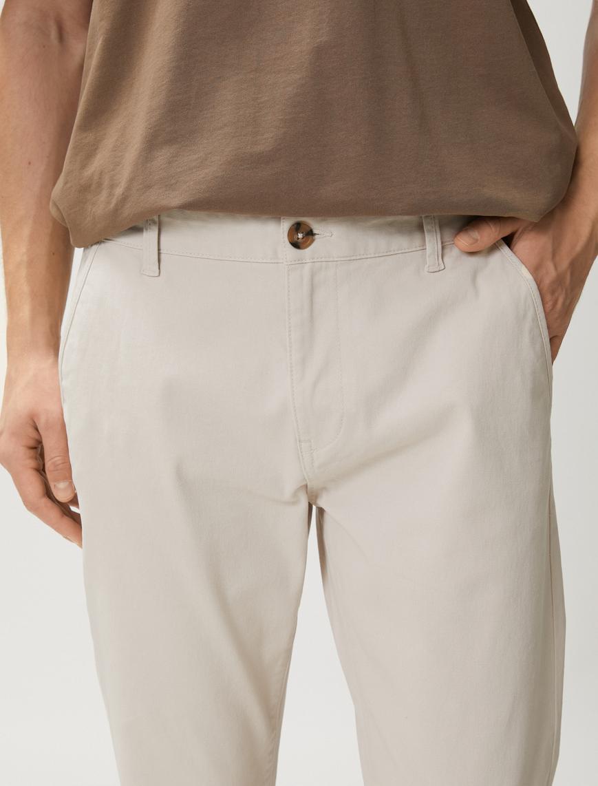   Basic Gabardin Pantolon Cep Detaylı Düz Kesim Düğmeli Pamuklu
