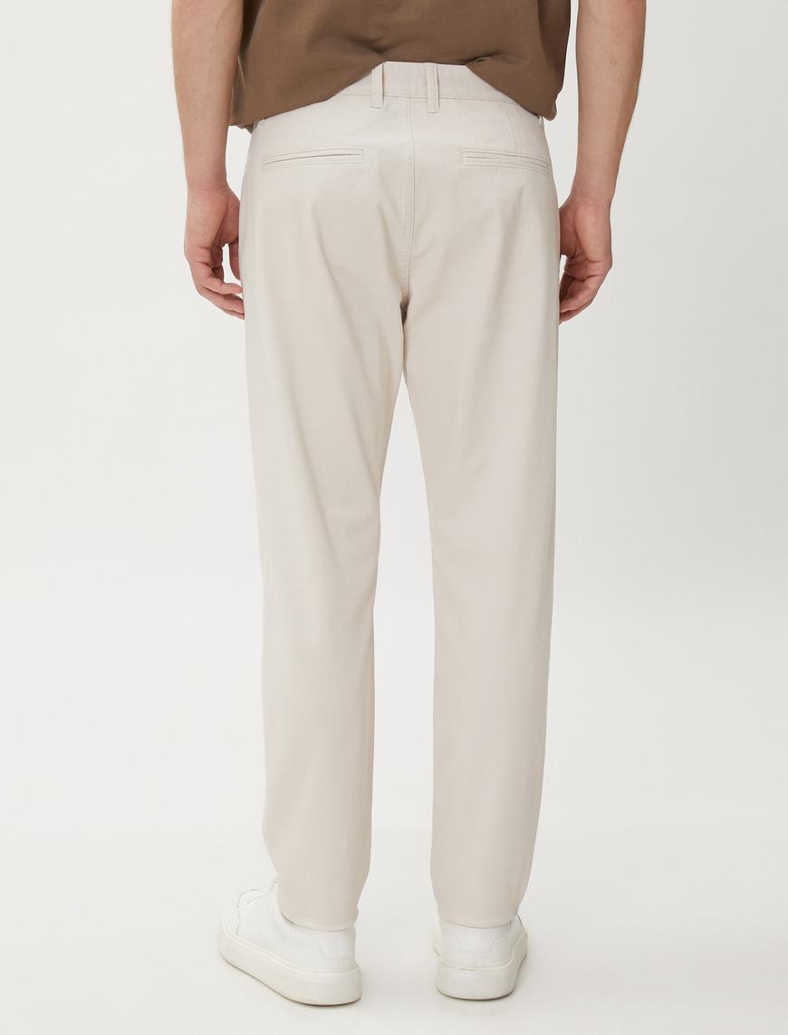   Basic Gabardin Pantolon Cep Detaylı Düz Kesim Düğmeli Pamuklu
