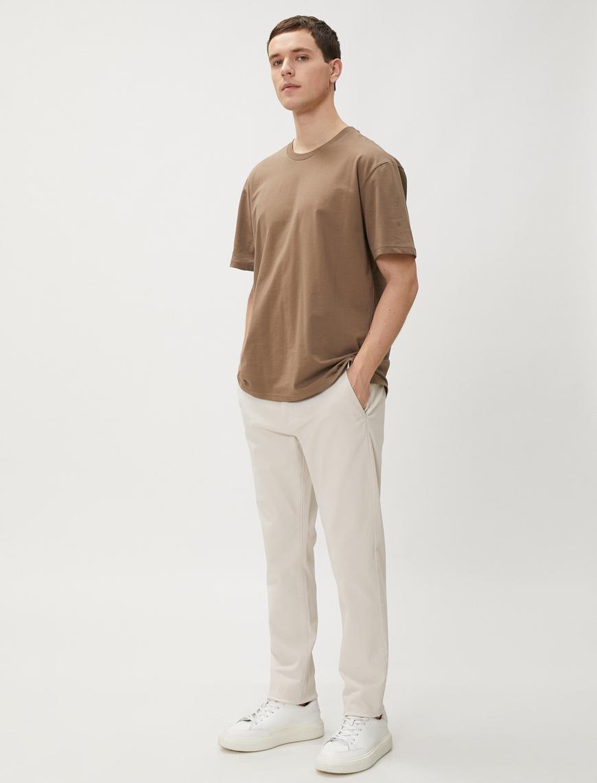   Basic Gabardin Pantolon Cep Detaylı Düz Kesim Düğmeli Pamuklu