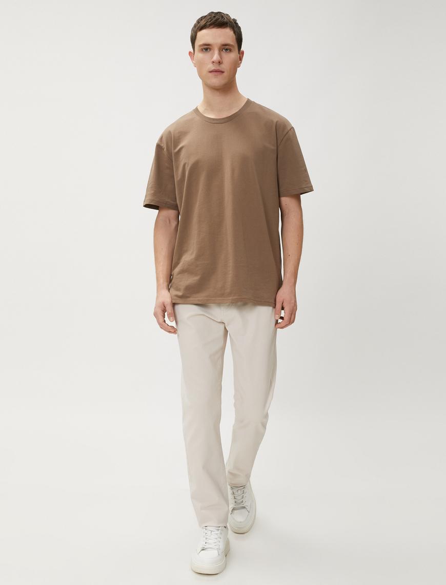   Basic Gabardin Pantolon Cep Detaylı Düz Kesim Düğmeli Pamuklu