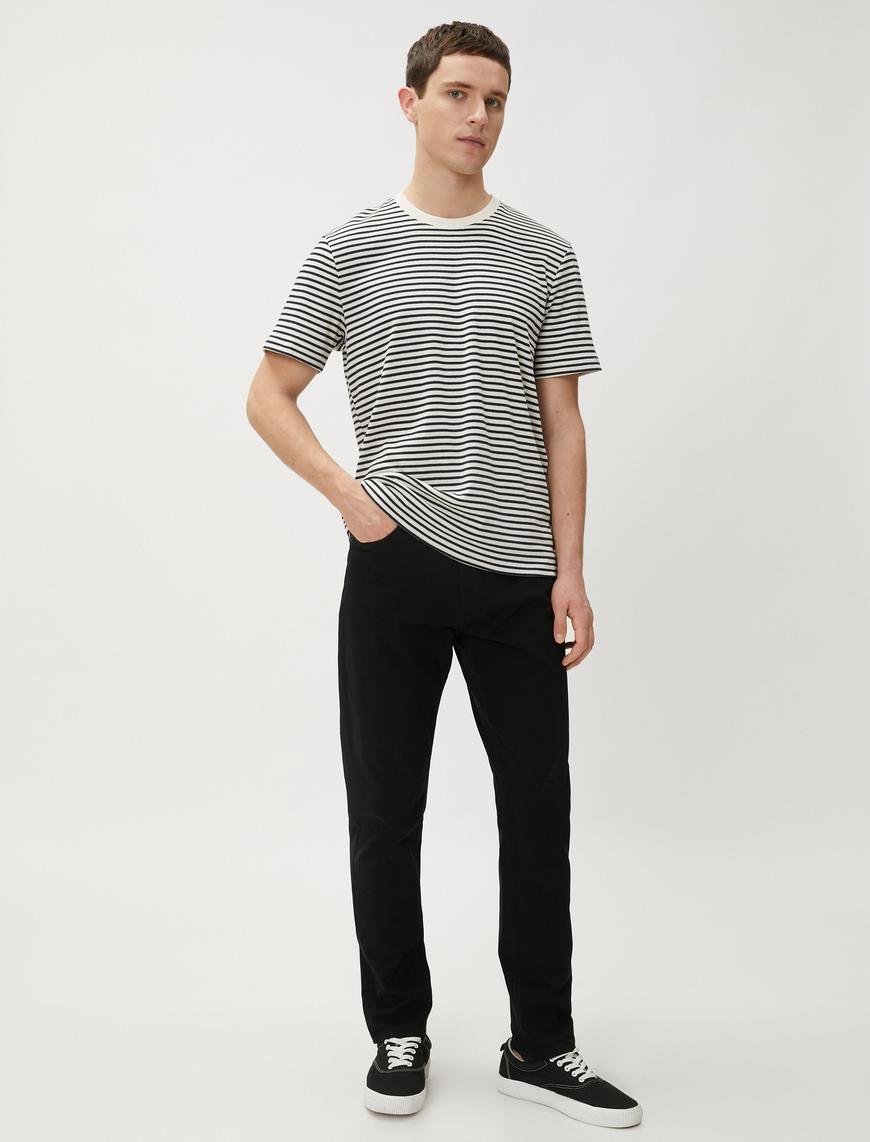   Basic Gabardin Pantolon Beş Cepli Düz Kesim Düğmeli Pamuklu