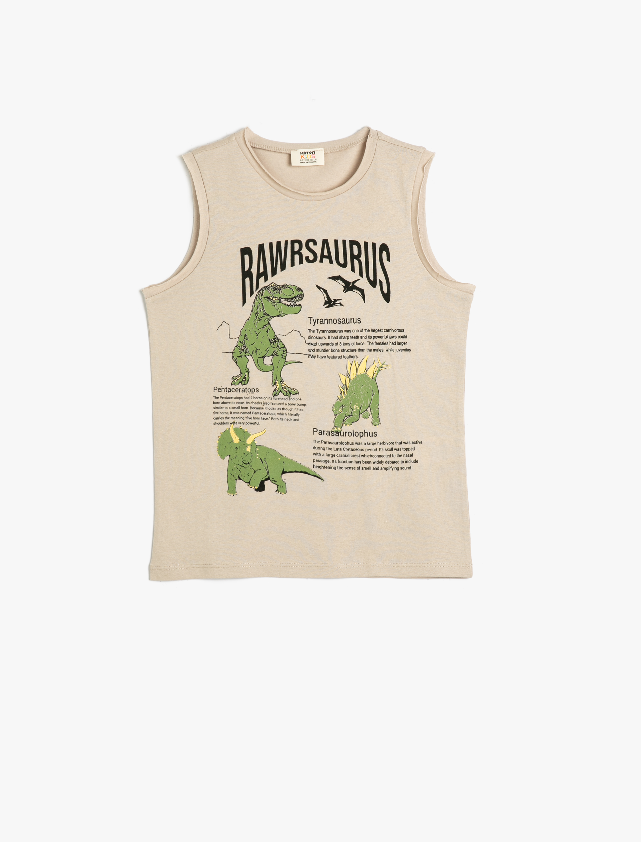  Erkek Çocuk Atlet Bisiklet Yaka Dinozor Baskılı Pamuklu