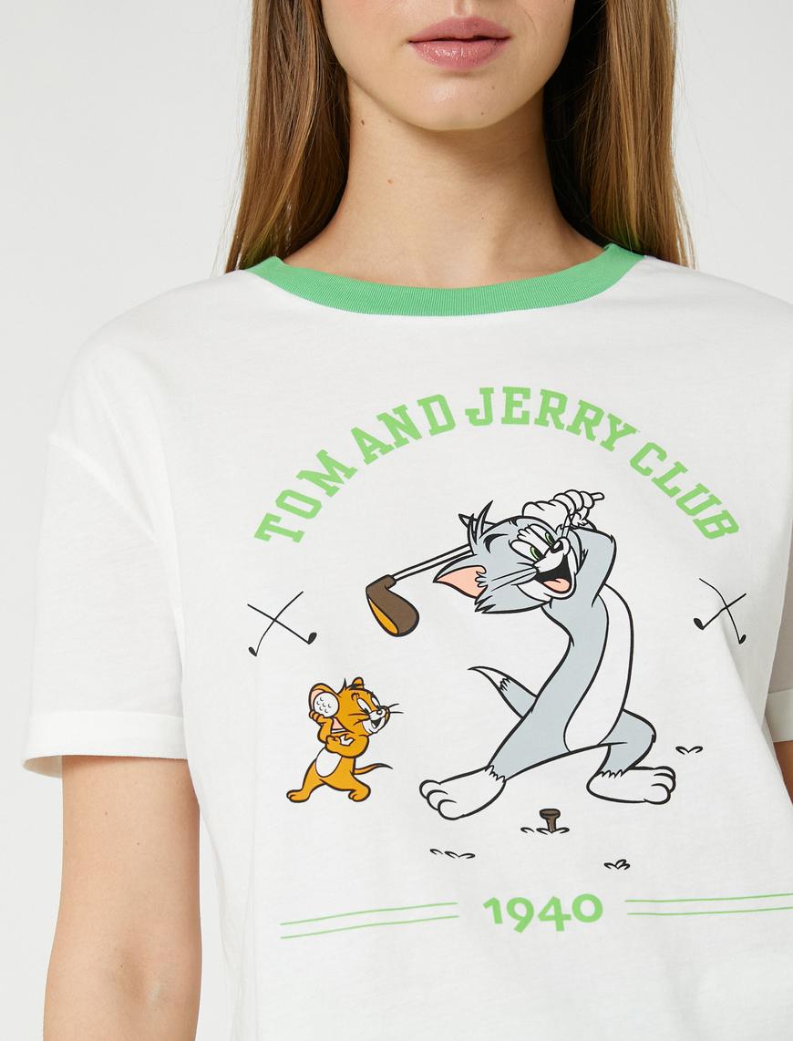   Tom ve Jerry Tişört Lisanslı Baskılı Kısa Kollu Bisiklet Yaka