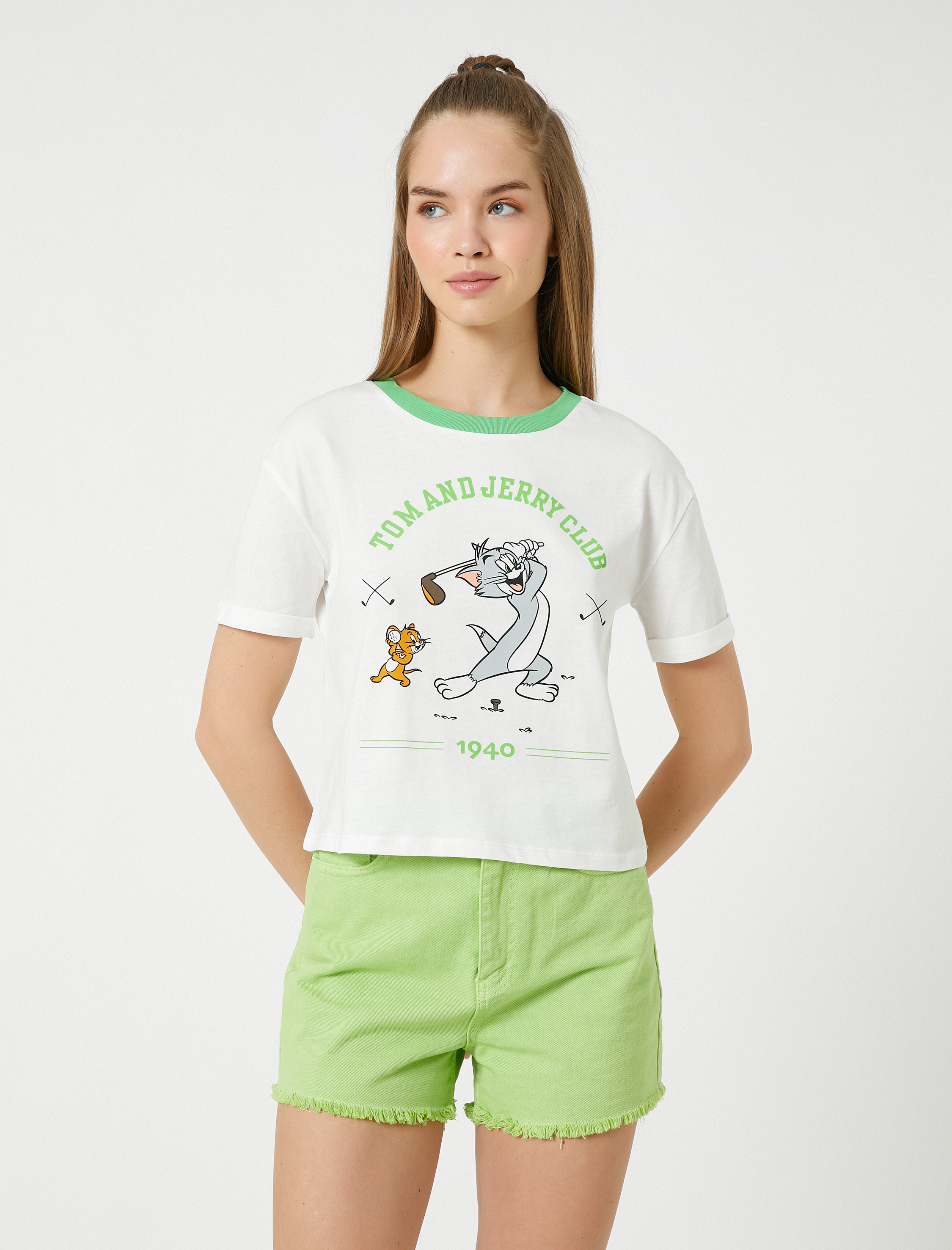   Tom ve Jerry Tişört Lisanslı Baskılı Kısa Kollu Bisiklet Yaka