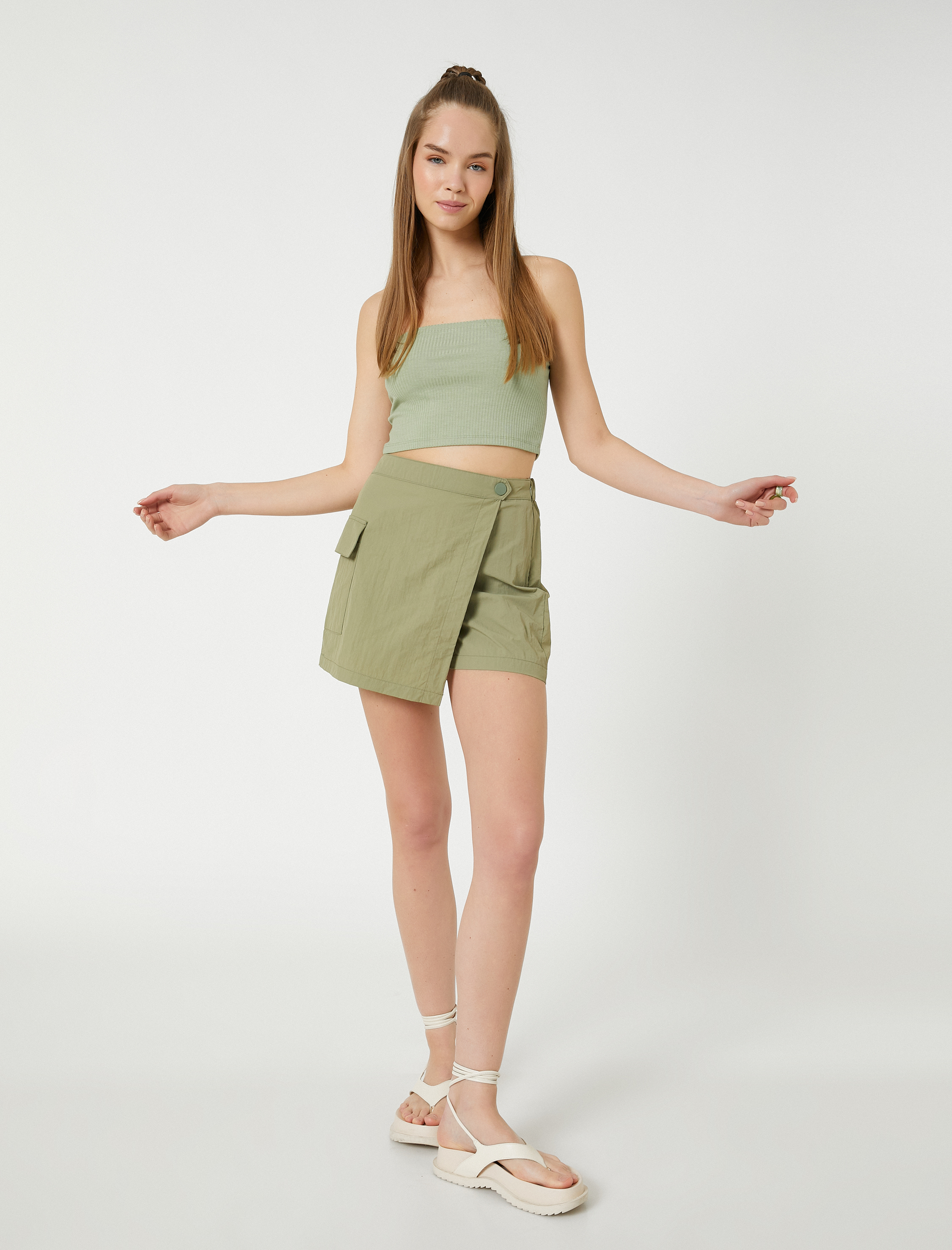   Straplez Büstiyer Crop Fitilli Viskon Karışımlı