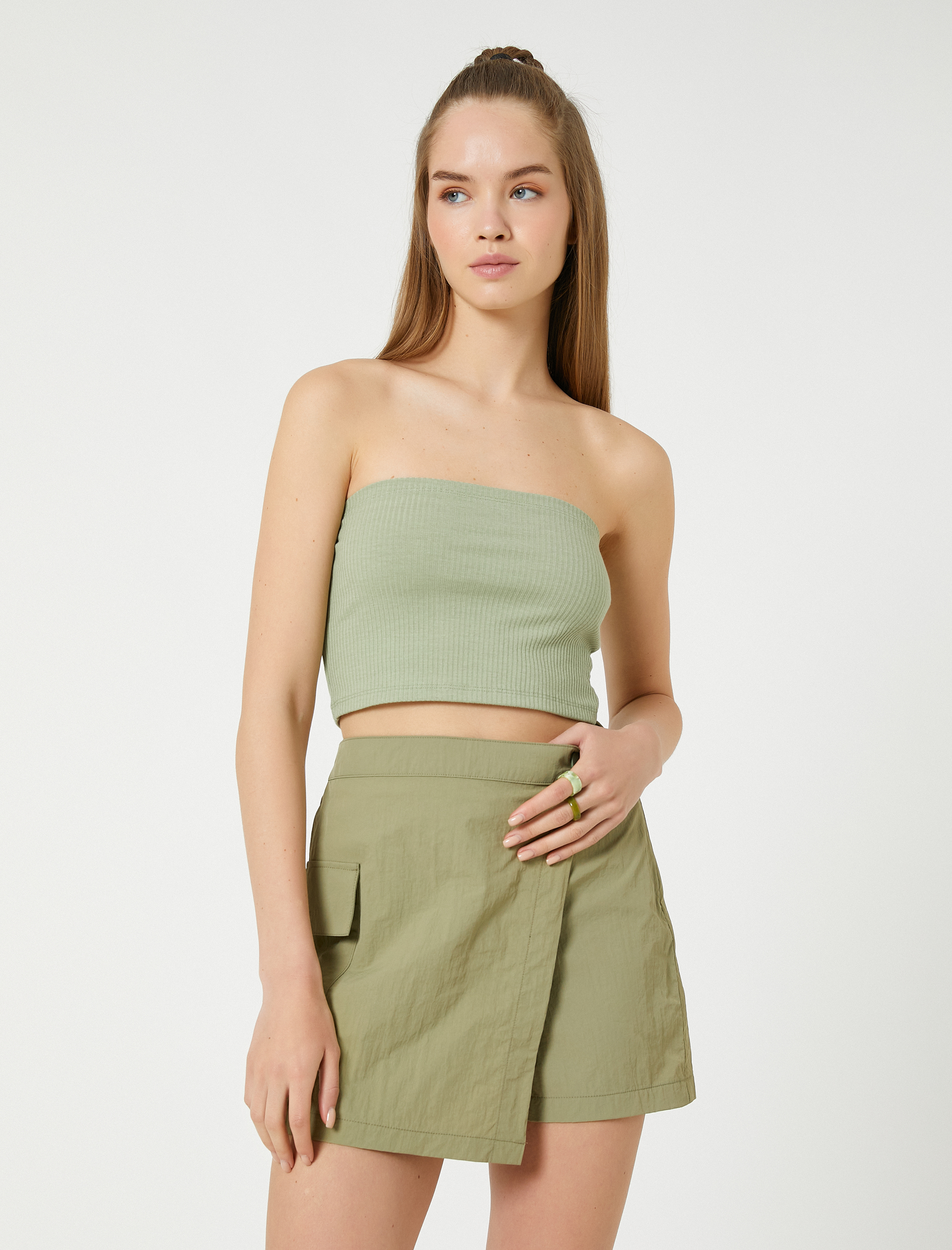   Straplez Büstiyer Crop Fitilli Viskon Karışımlı