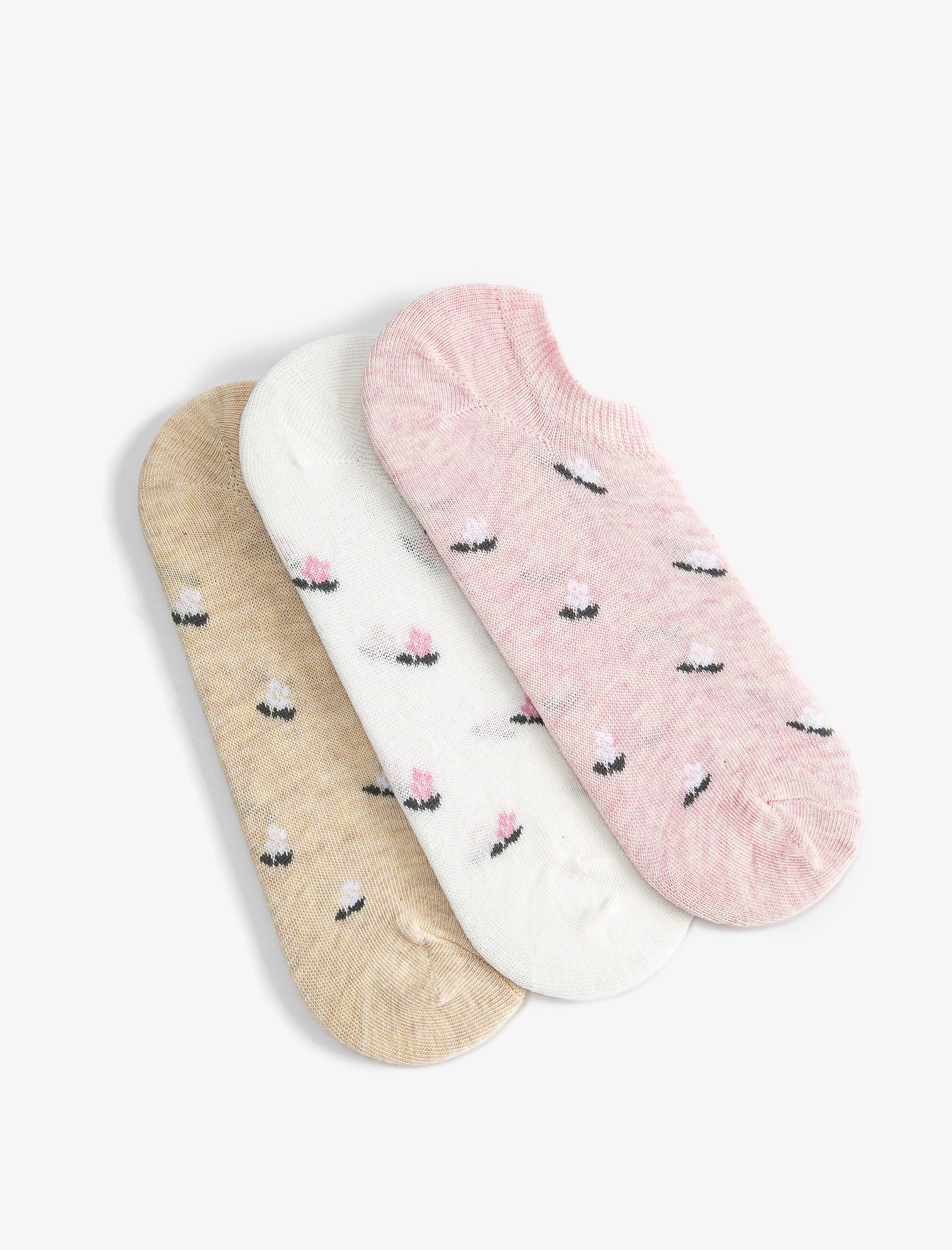  Kadın Çiçekli 3'lü Patik Çorap Seti Çok Renkli