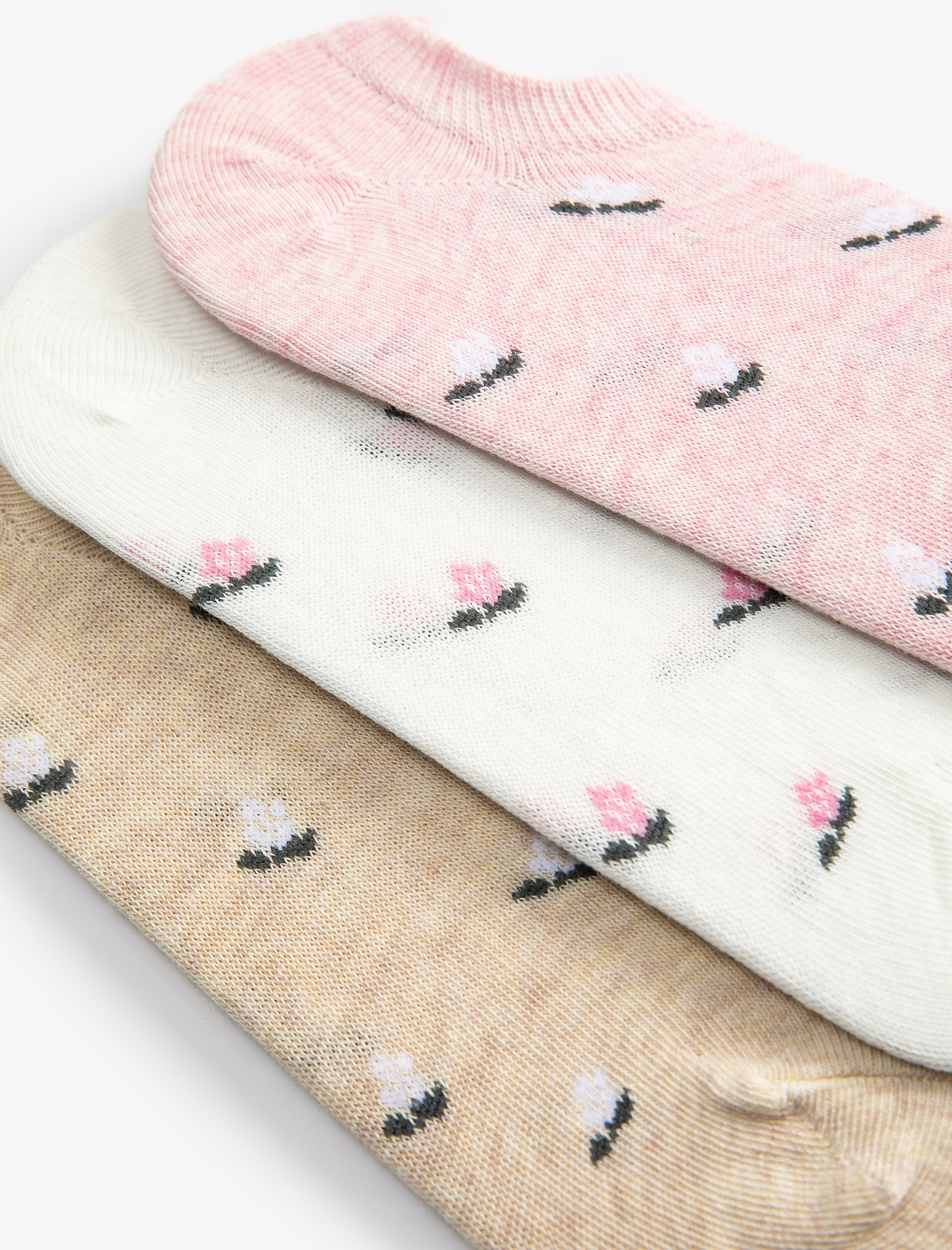  Kadın Çiçekli 3'lü Patik Çorap Seti Çok Renkli