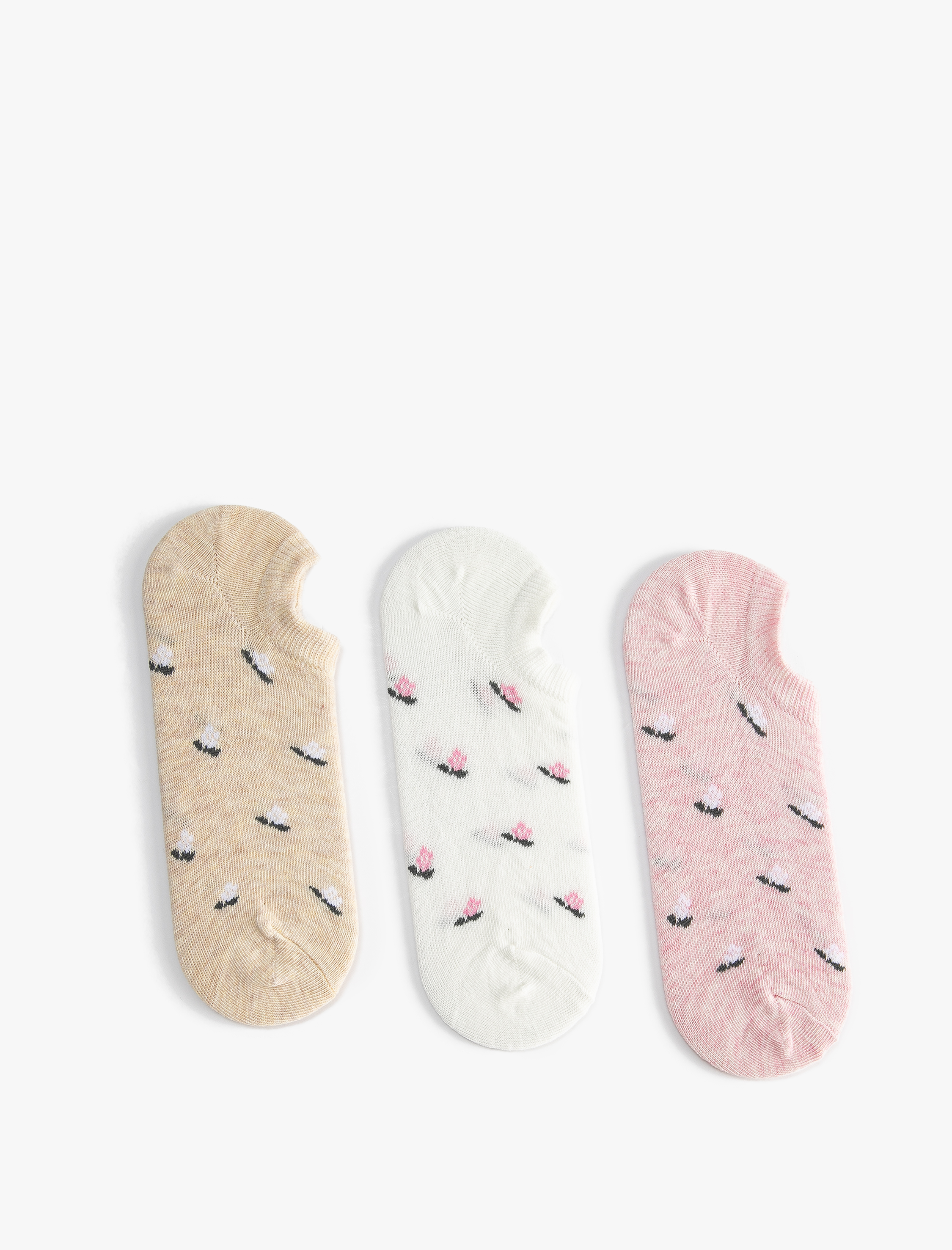  Kadın Çiçekli 3'lü Patik Çorap Seti Çok Renkli