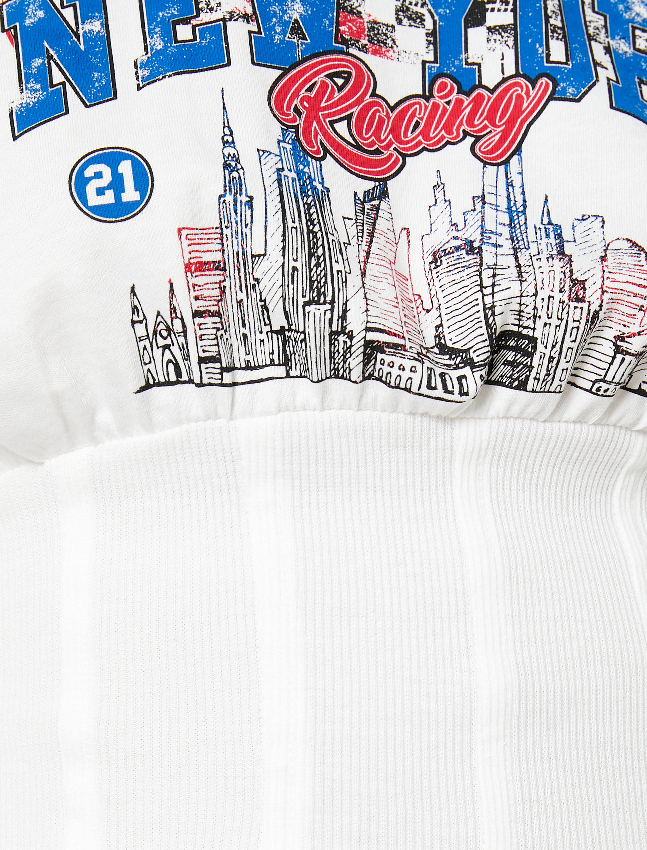 Crop Tişört Baskılı Beli Korseli Kısa Kollu Bisiklet Yaka Pamuklu