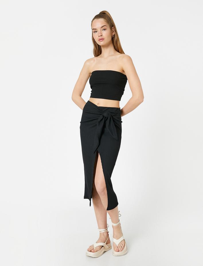  Midi Etek Yırtmaçlı Beli Bağlamalı Bürümcük