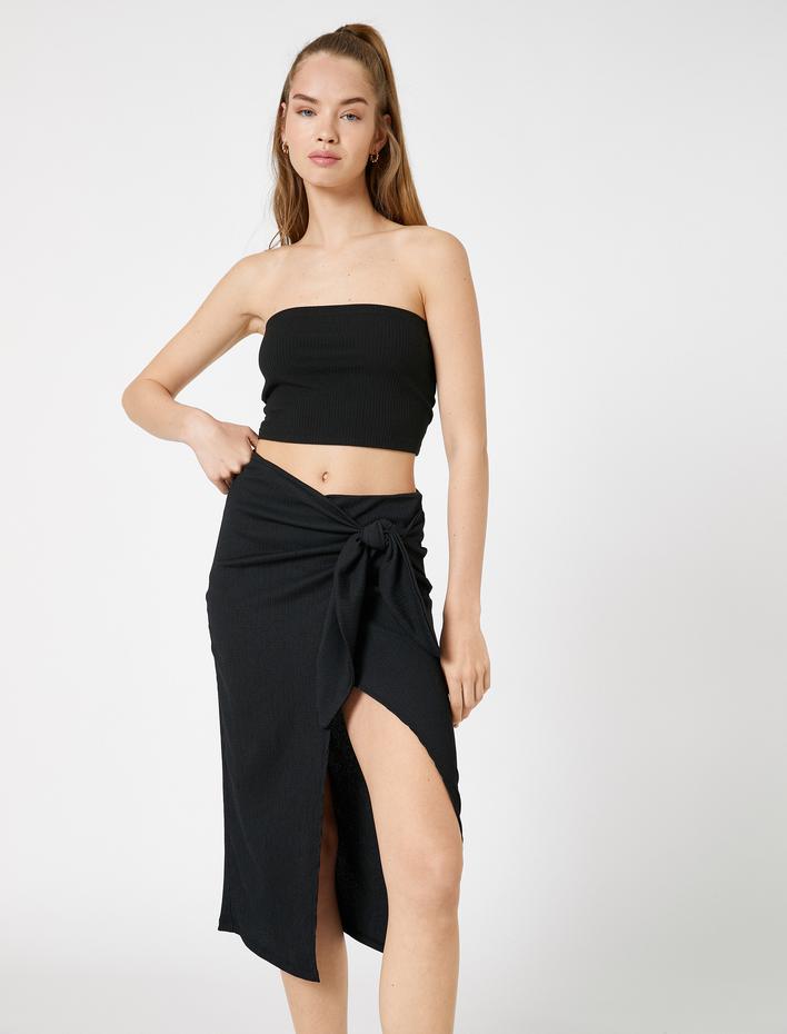  Midi Etek Yırtmaçlı Beli Bağlamalı Bürümcük