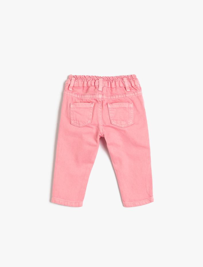 Kız Bebek Kot Pantolon, Beli Lastikli, Pamuklu, Cepli -  Slim Jean
