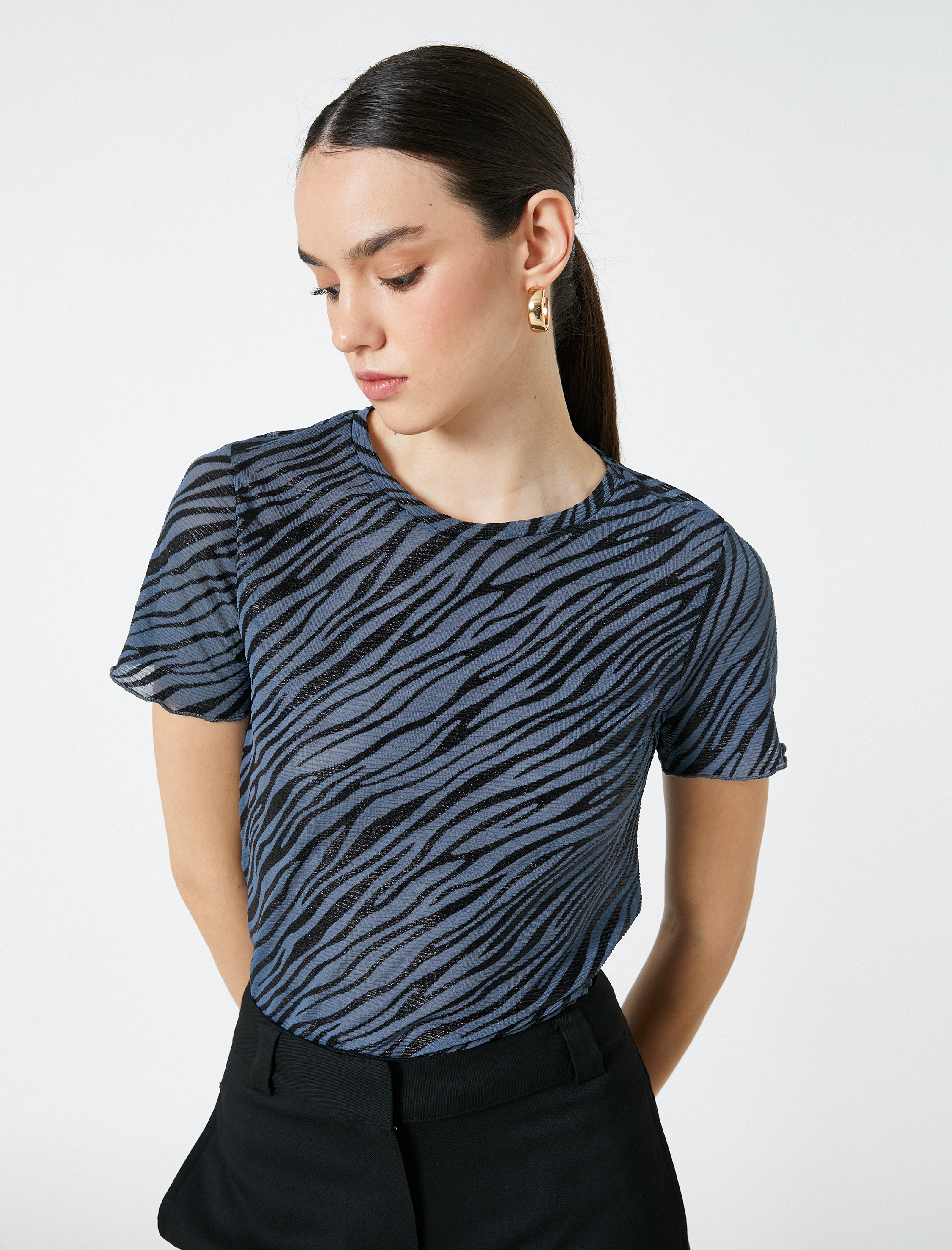   Zebra Desenli Tişört Kısa Kollu