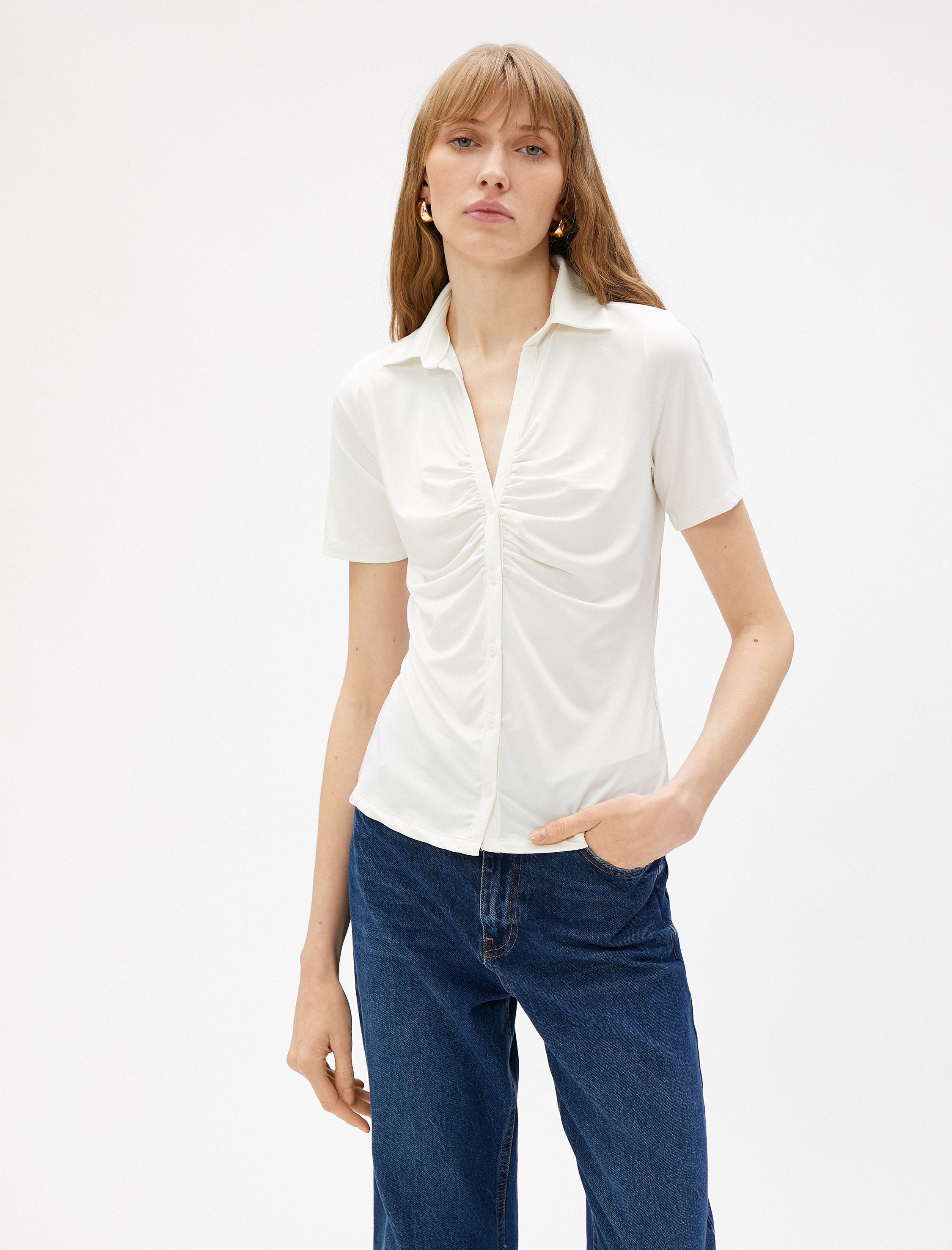   Drapeli Gömlek Kısa Kollu