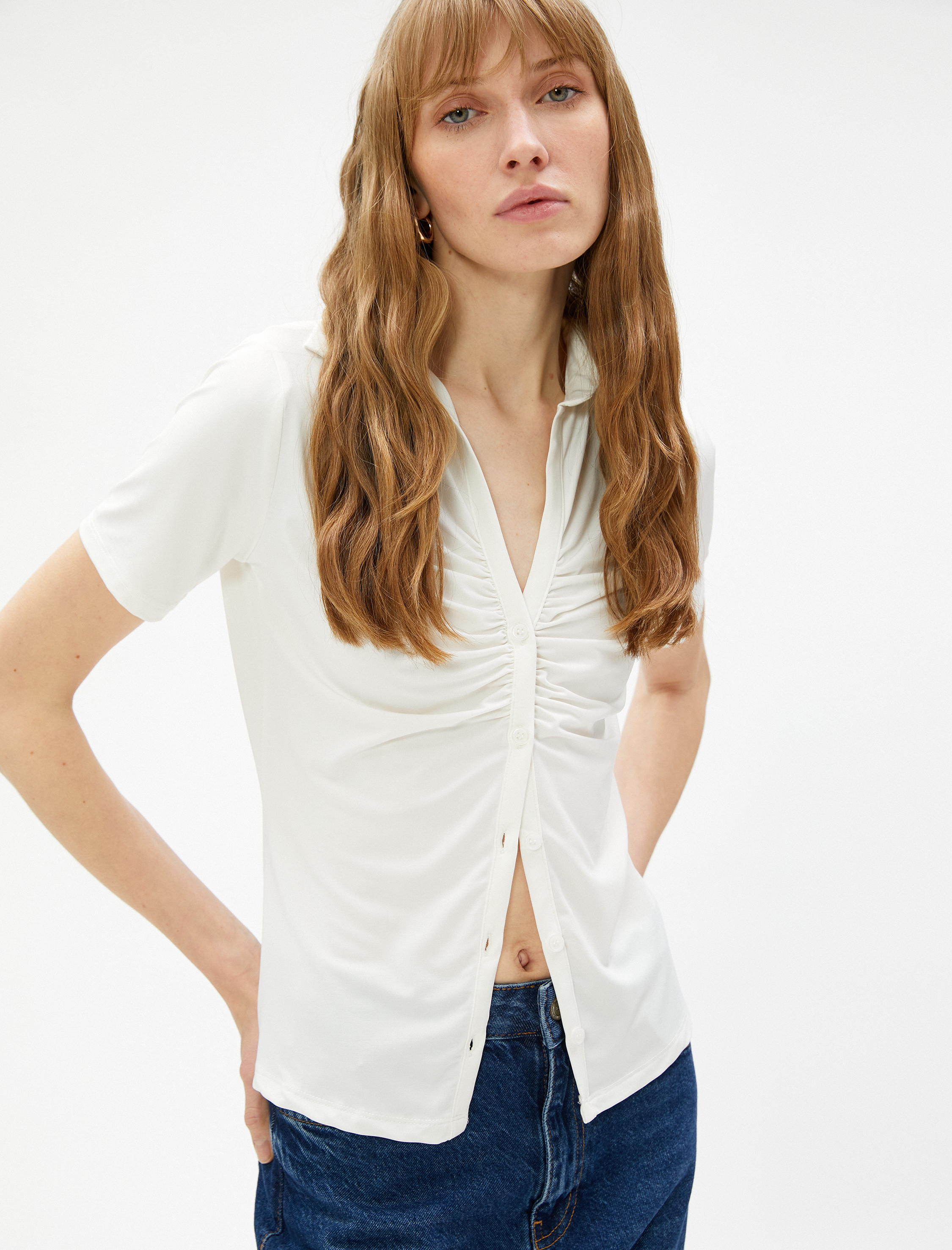   Drapeli Gömlek Kısa Kollu