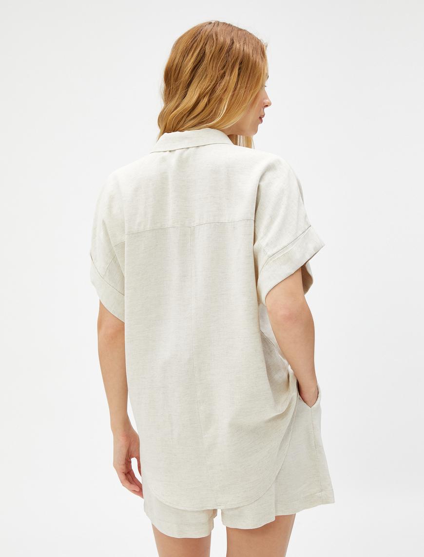   Oversize Gömlek Kolları Katlama Detaylı Keten Karışımlı