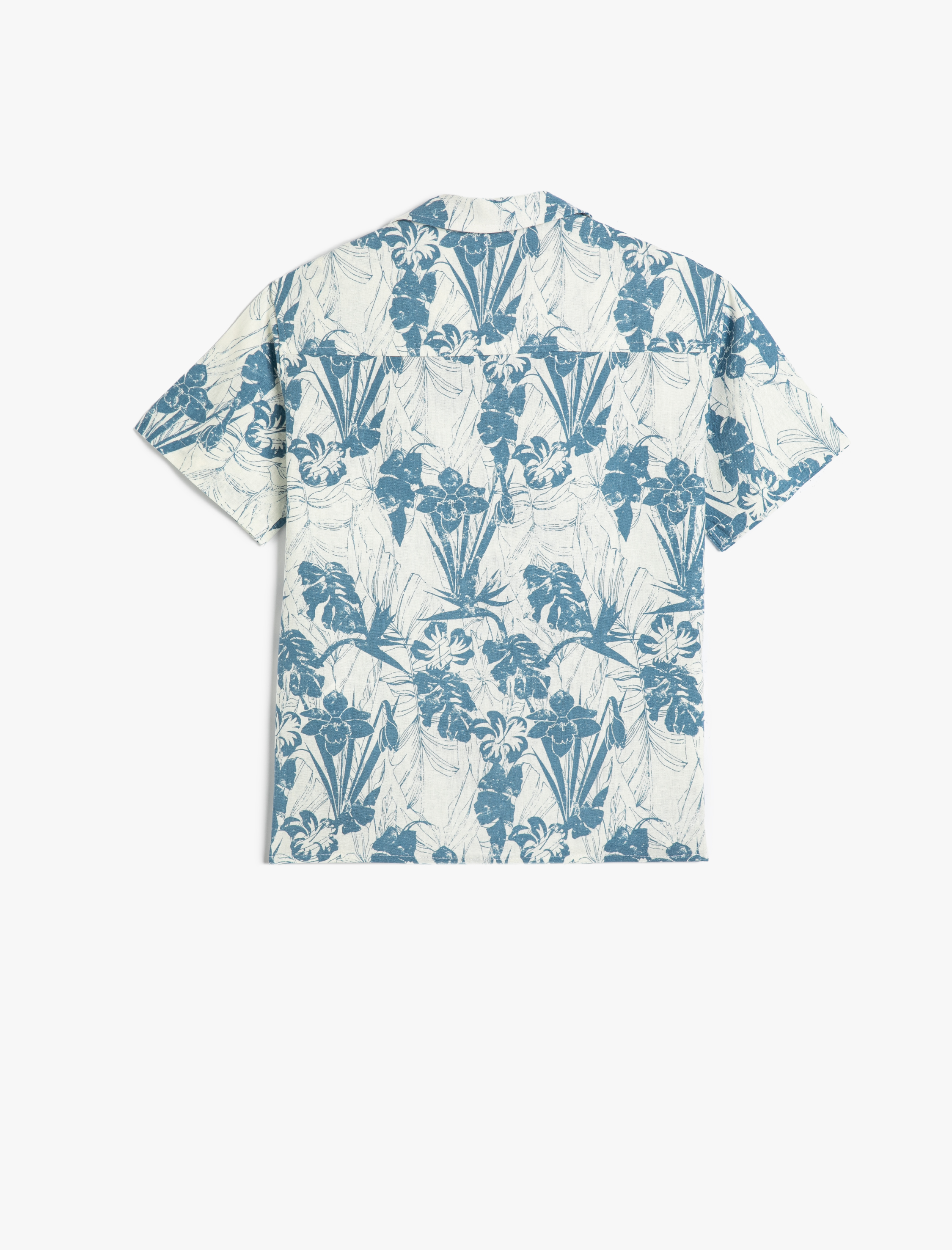  Erkek Çocuk Keten Gömlek Floral Desenli Kısa Kollu Cepli