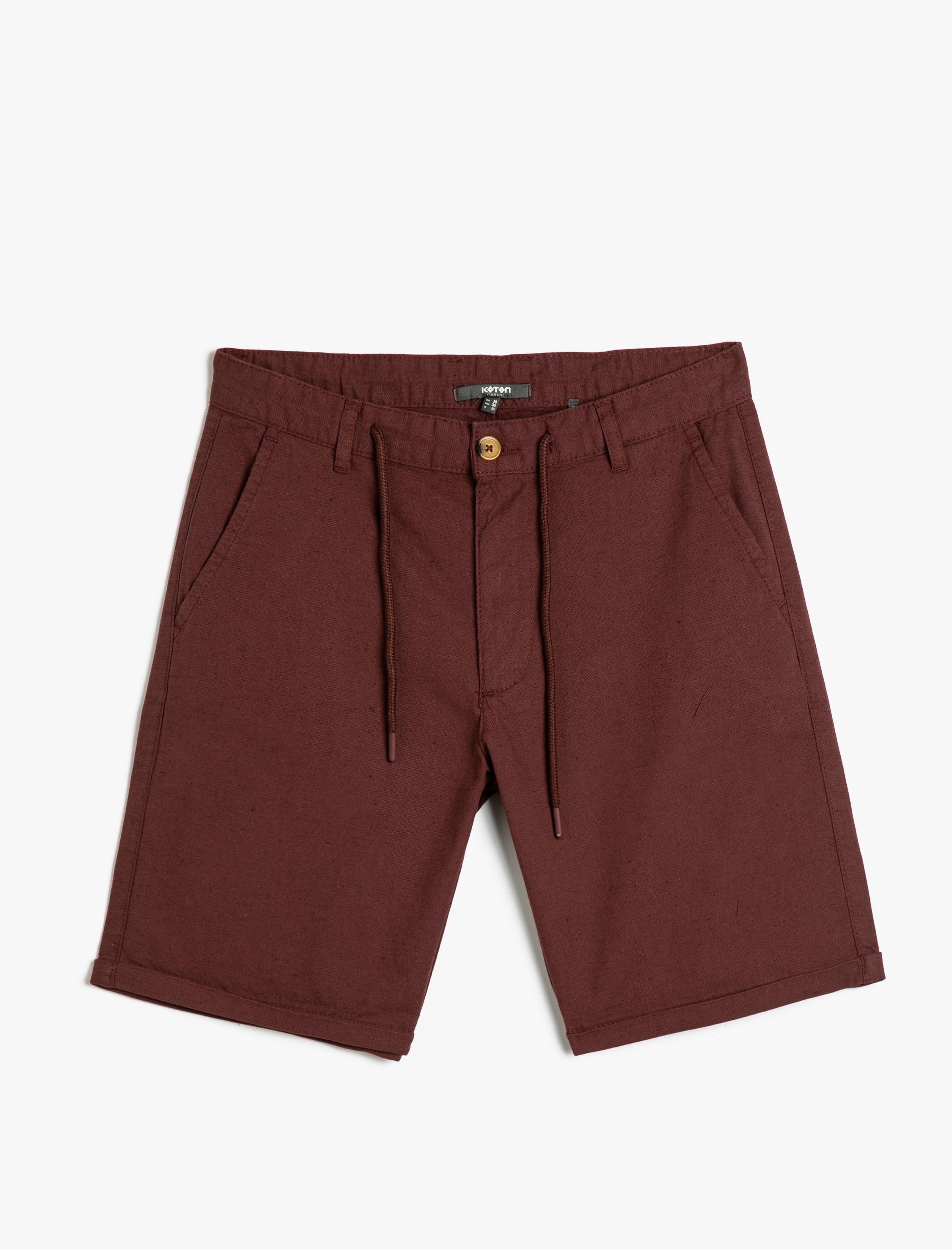   Keten Karışım Bermuda Şort Beli Bağcıklı Cep Detaylı