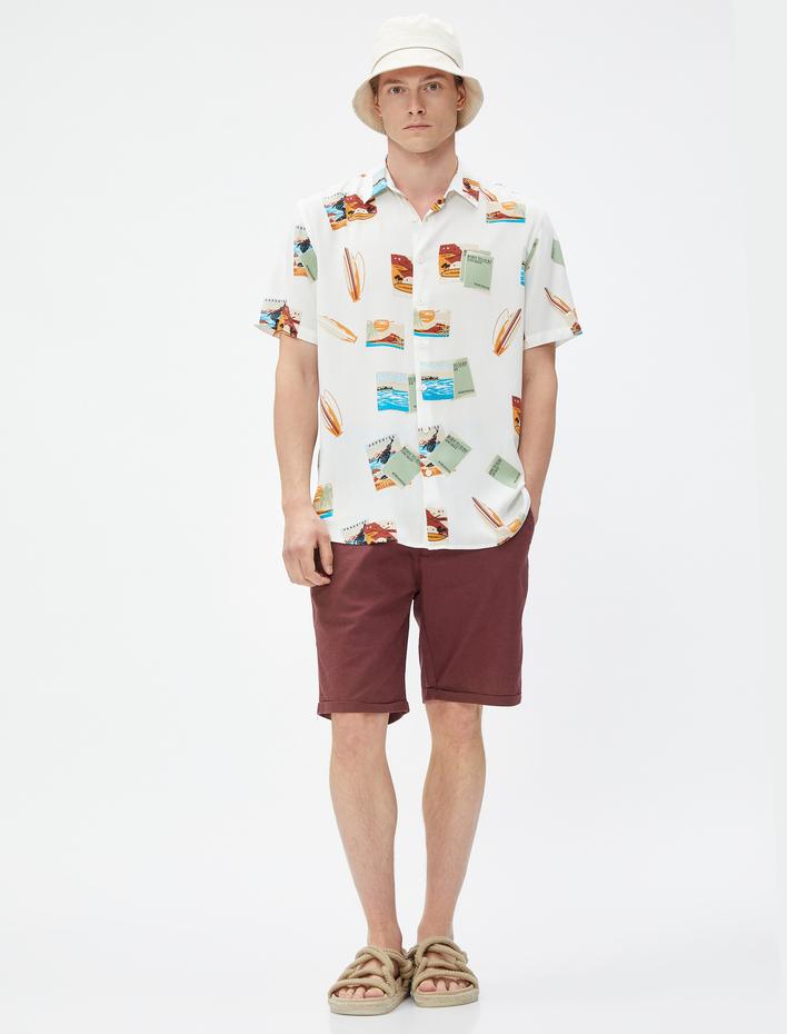  Keten Karışım Bermuda Şort Beli Bağcıklı Cep Detaylı