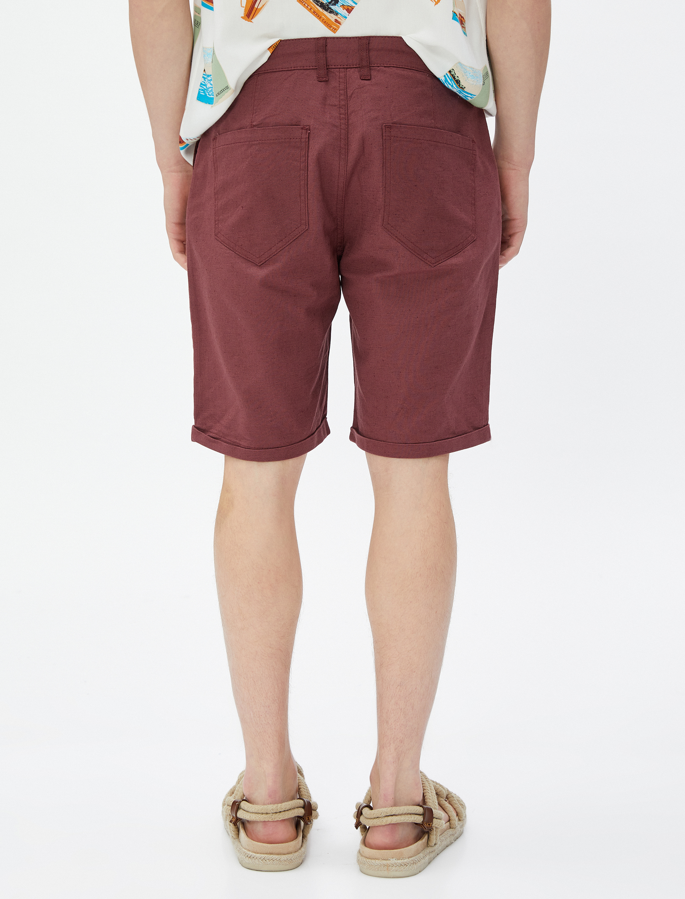   Keten Karışım Bermuda Şort Beli Bağcıklı Cep Detaylı