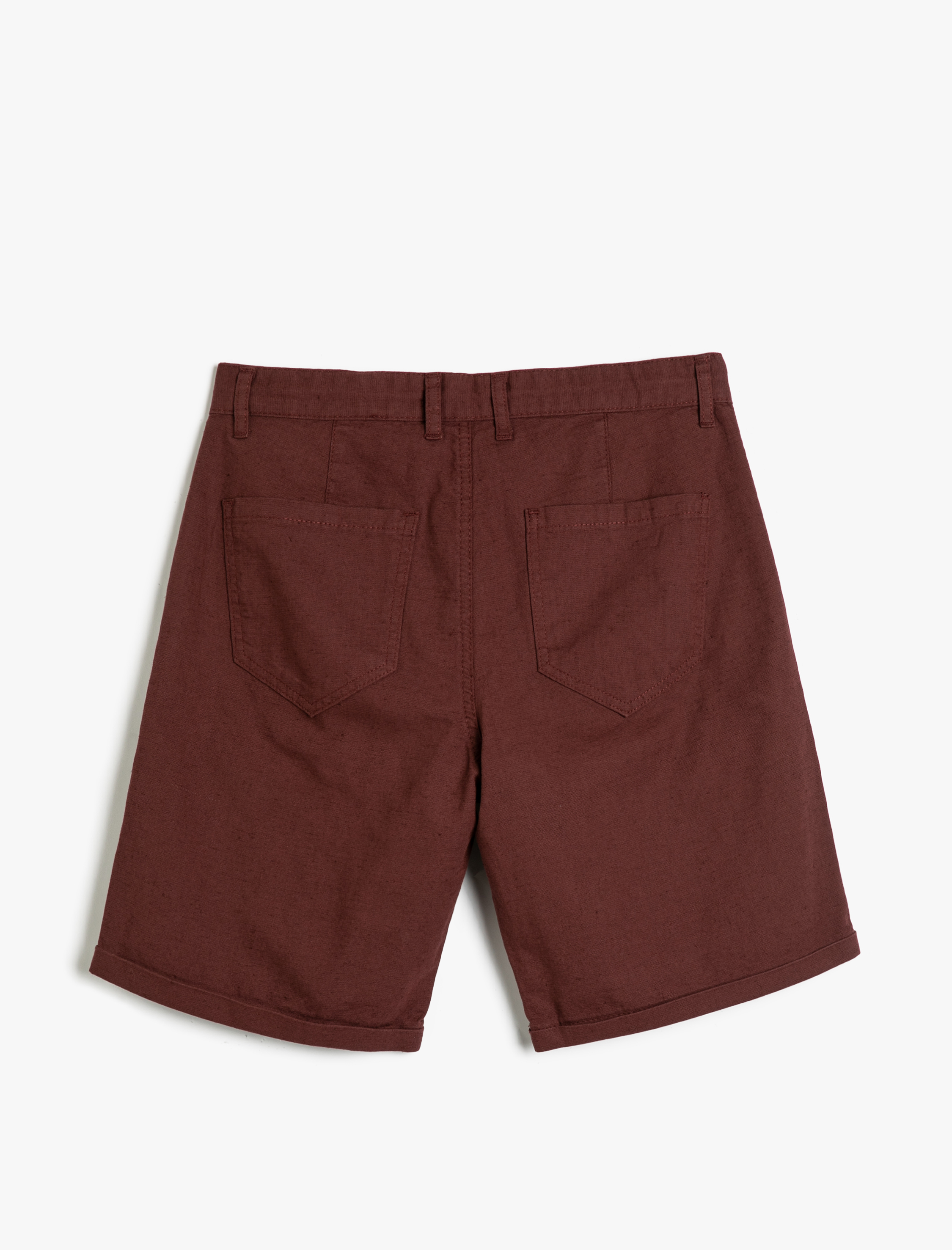   Keten Karışım Bermuda Şort Beli Bağcıklı Cep Detaylı