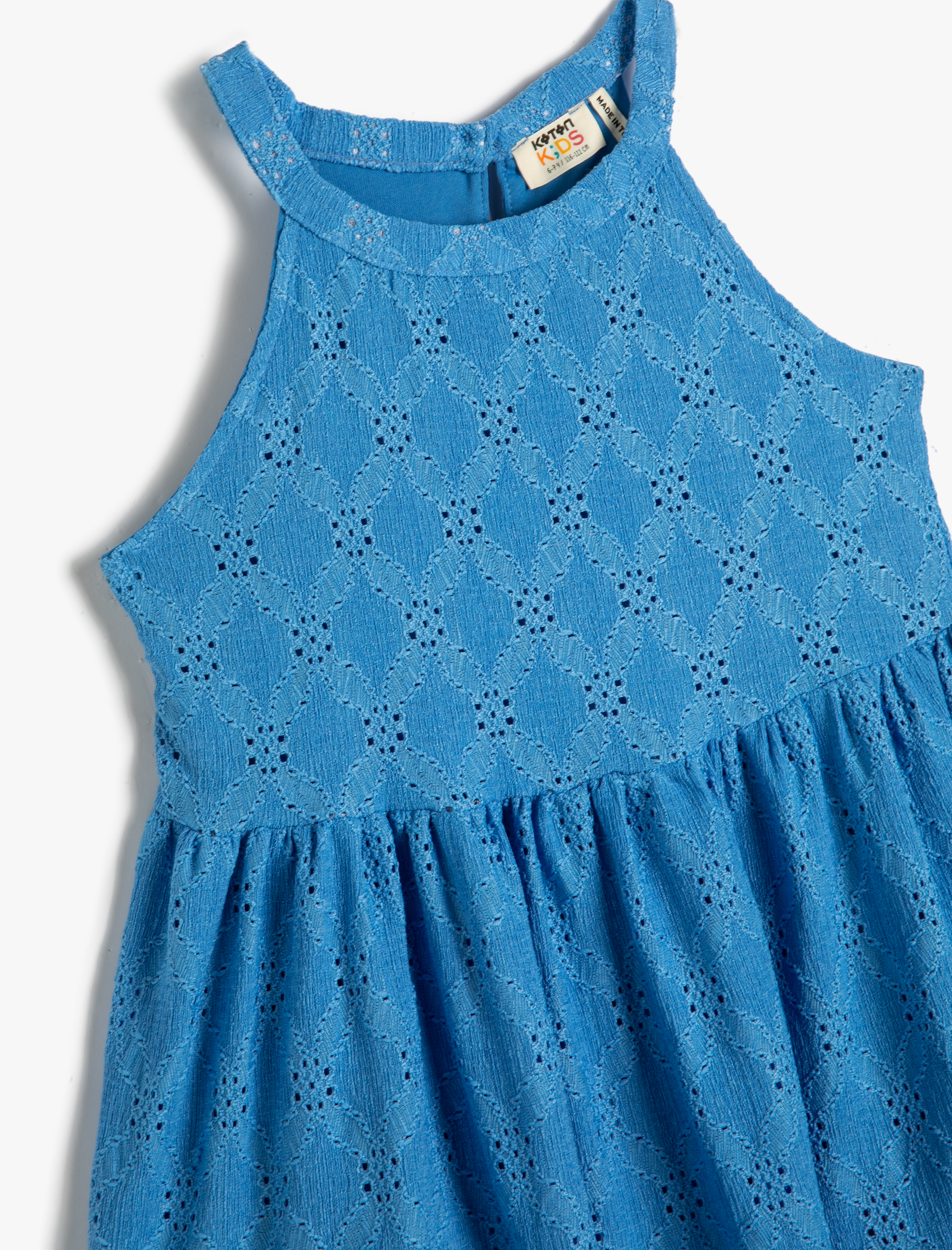  Kız Çocuk Elbise Halter Yaka Fistolu Katlı Rahat Kesim