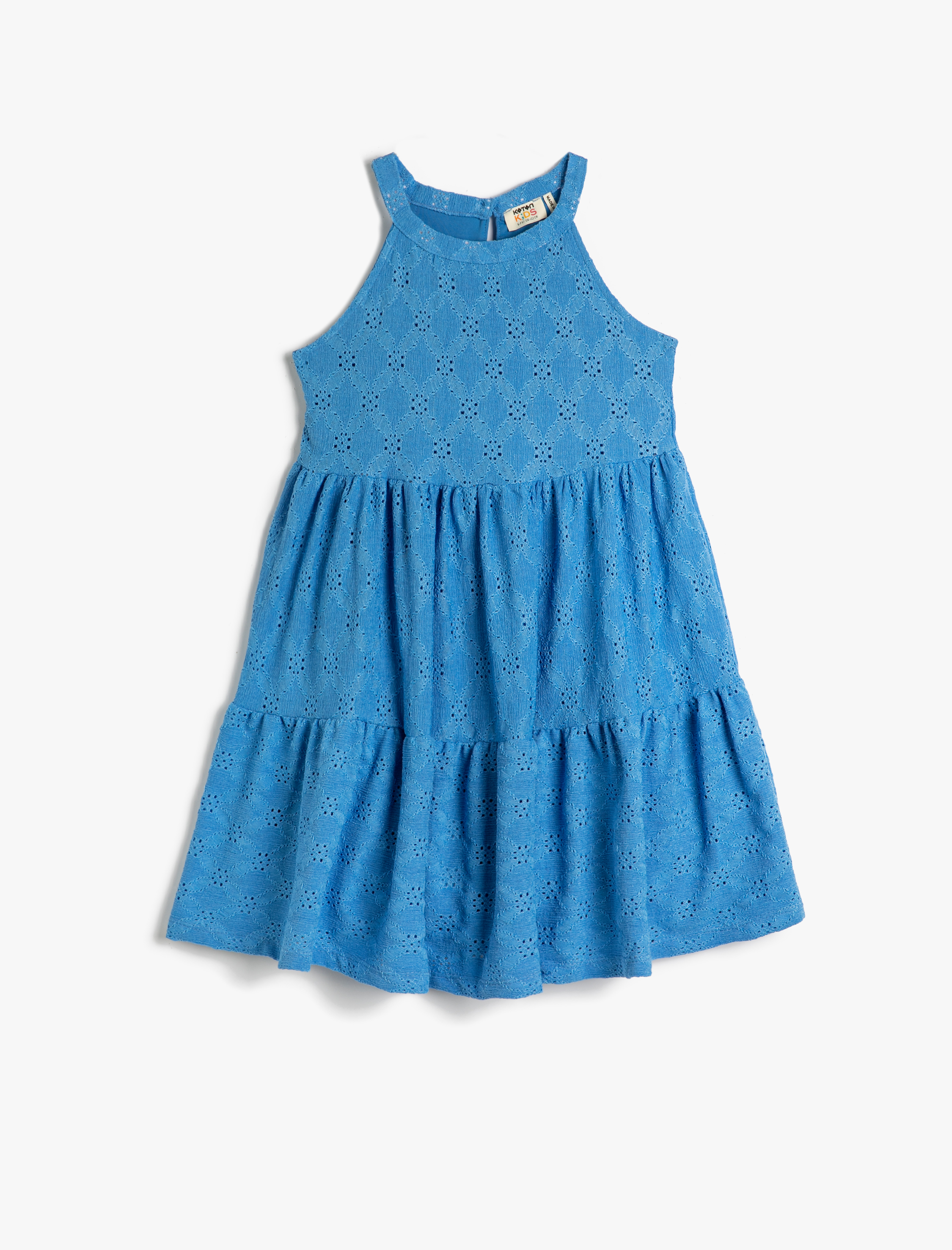  Kız Çocuk Elbise Halter Yaka Fistolu Katlı Rahat Kesim