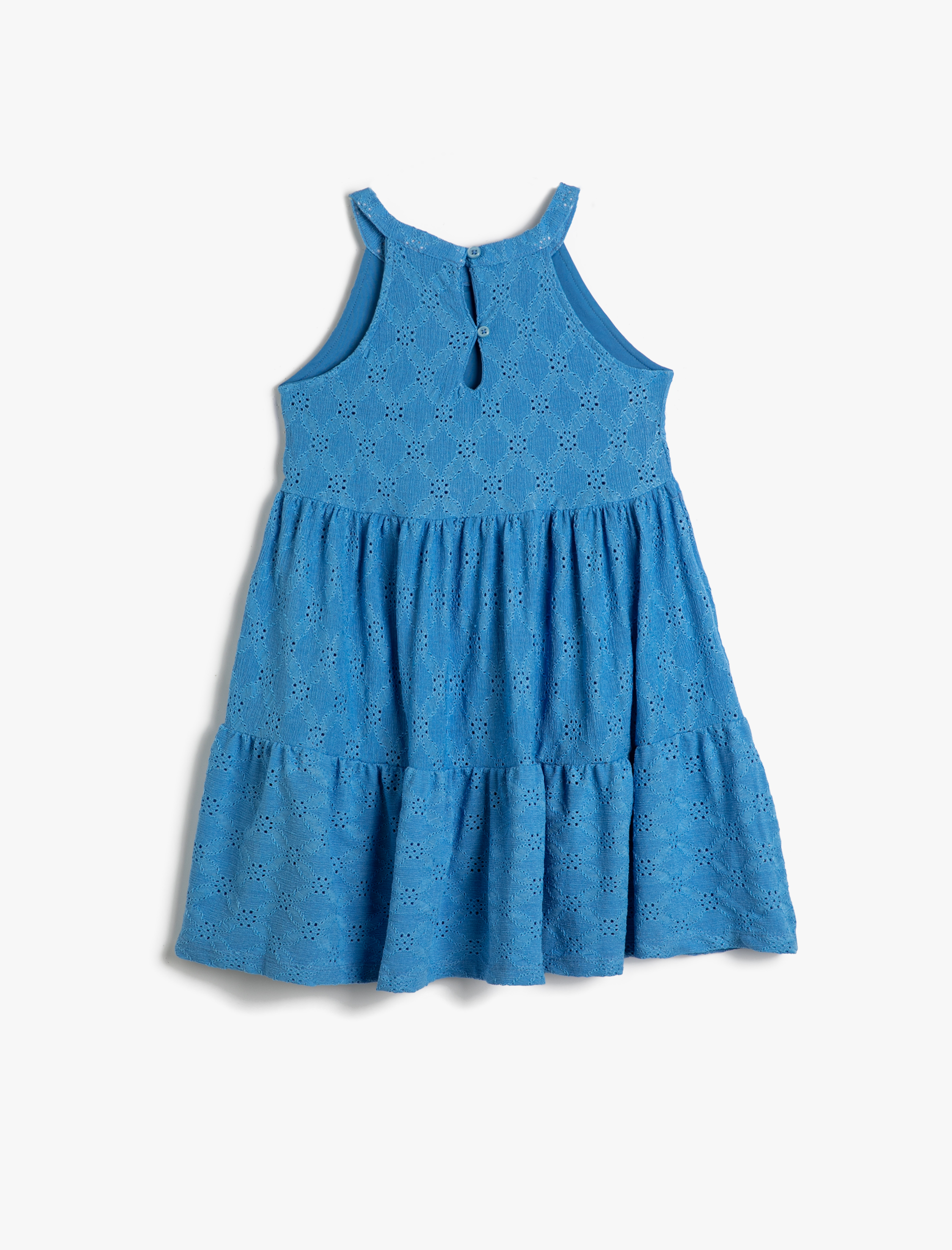  Kız Çocuk Elbise Halter Yaka Fistolu Katlı Rahat Kesim