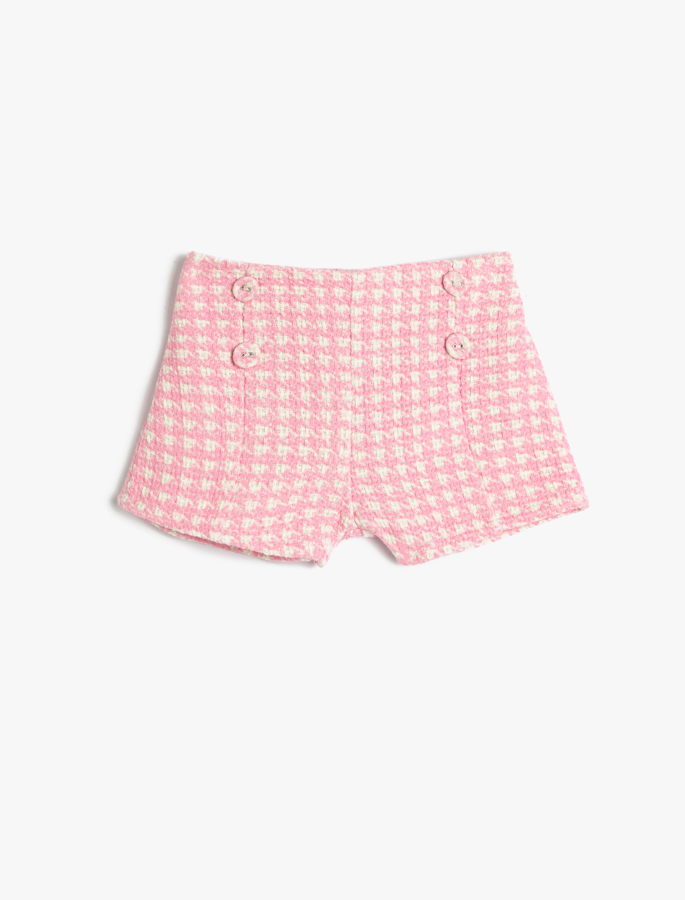  Kız Bebek Tüvit Şort Süs Düğme Detaylı Kazayağı Desenli