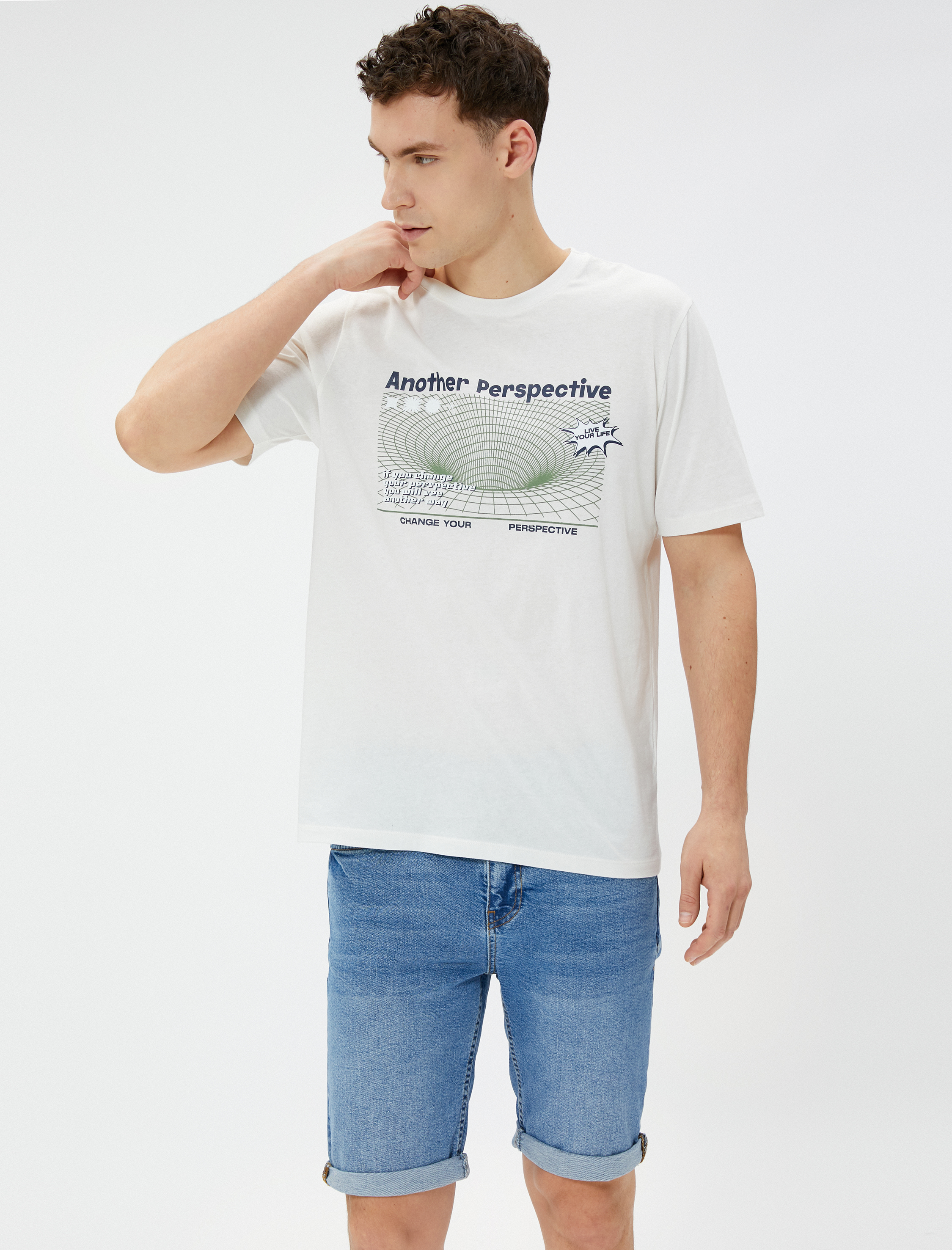   Bermuda Kot Şort Katlama Detaylı Cepli Pamuklu