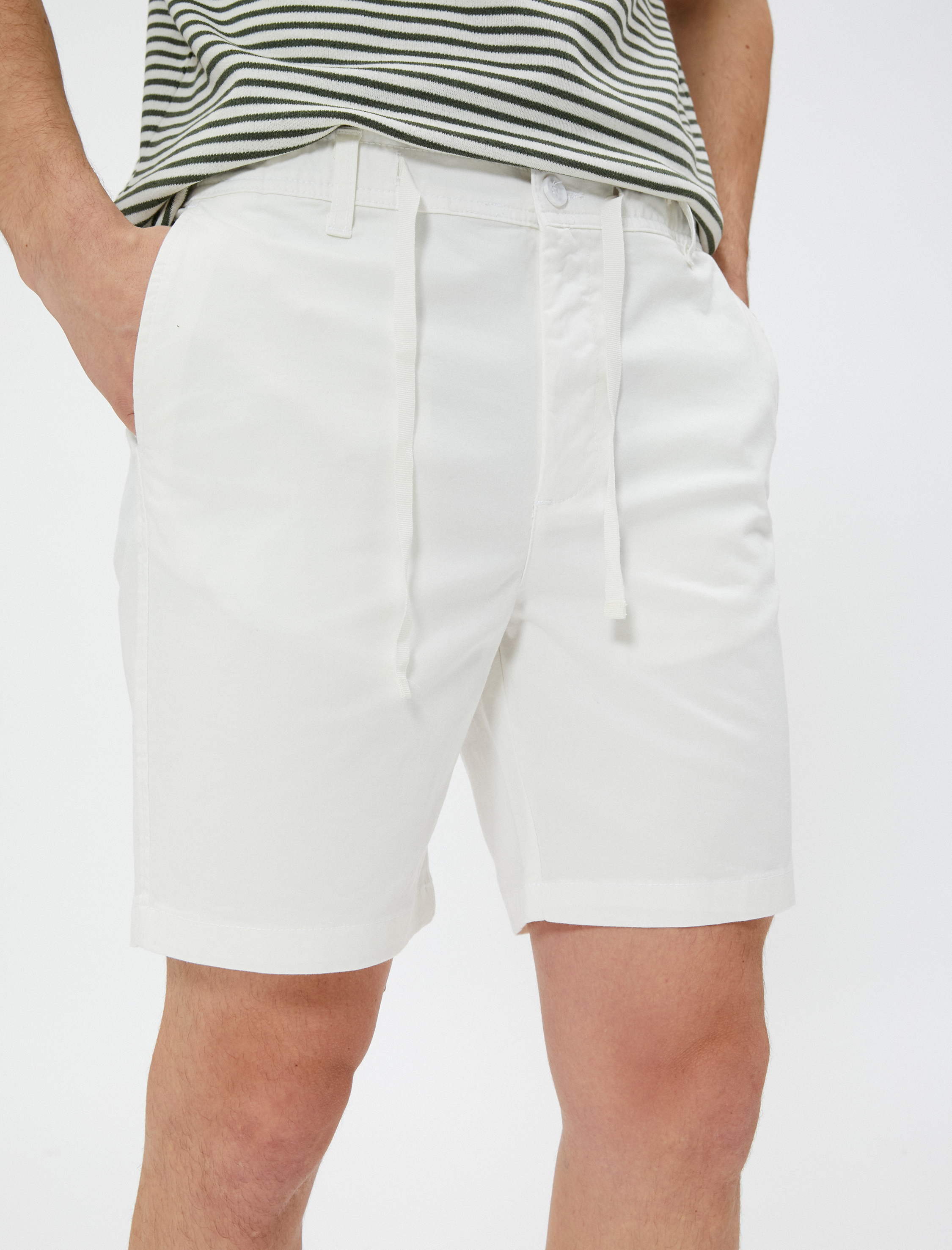   Chino Şort Beli Bağlamalı Cepli Pamuklu