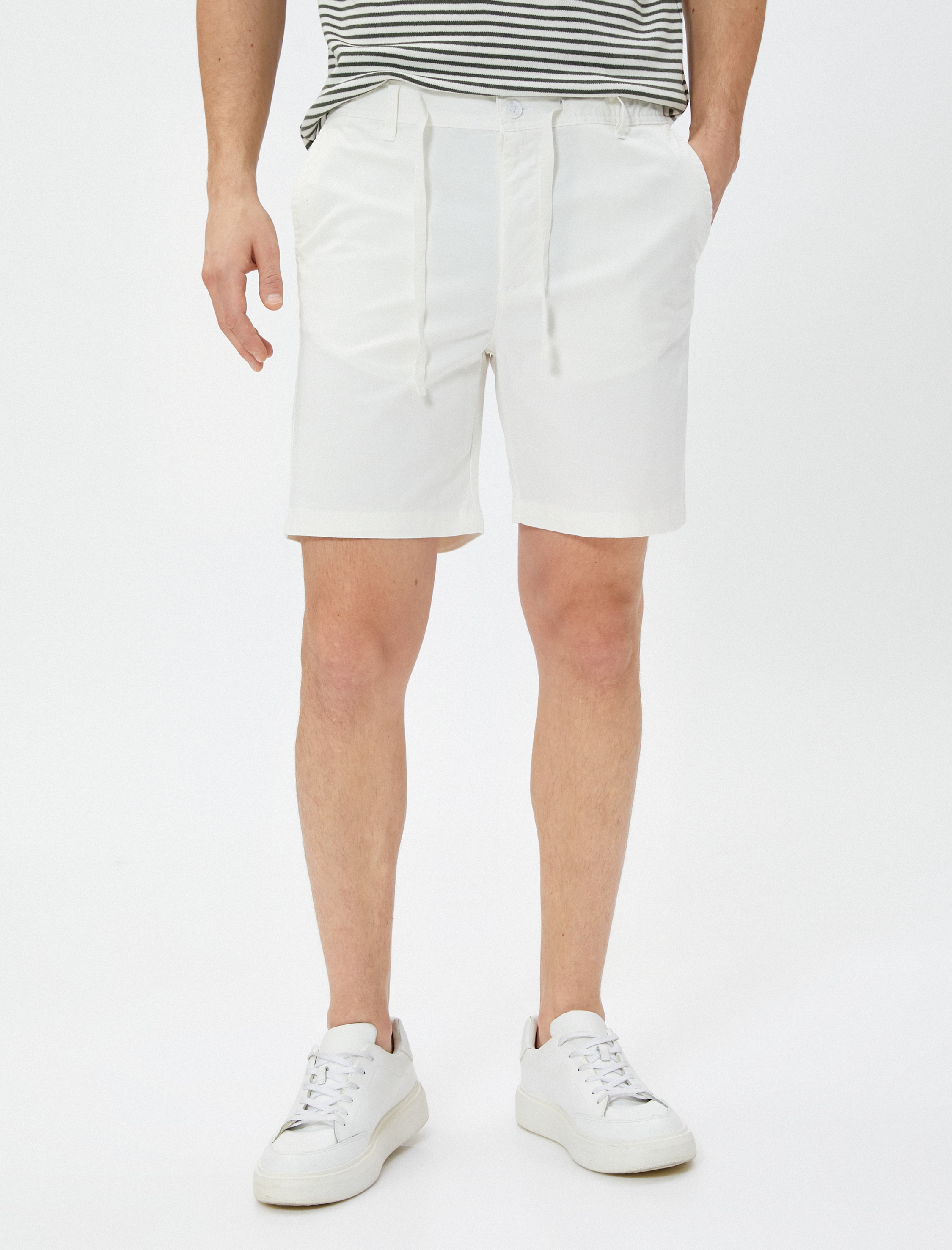   Chino Şort Beli Bağlamalı Cepli Pamuklu