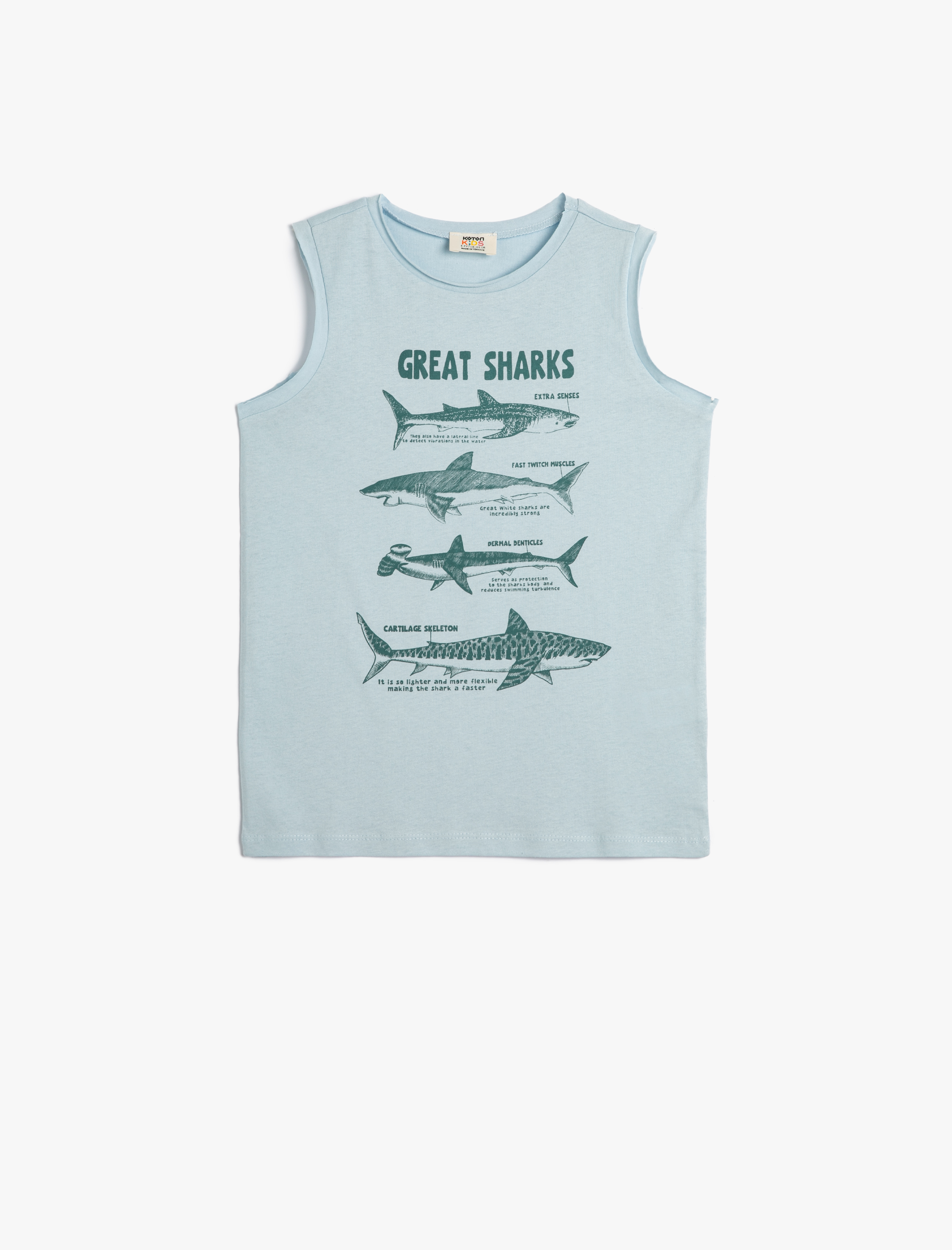  Erkek Çocuk Atlet Köpek Balığı Baskılı Kolsuz Pamuklu