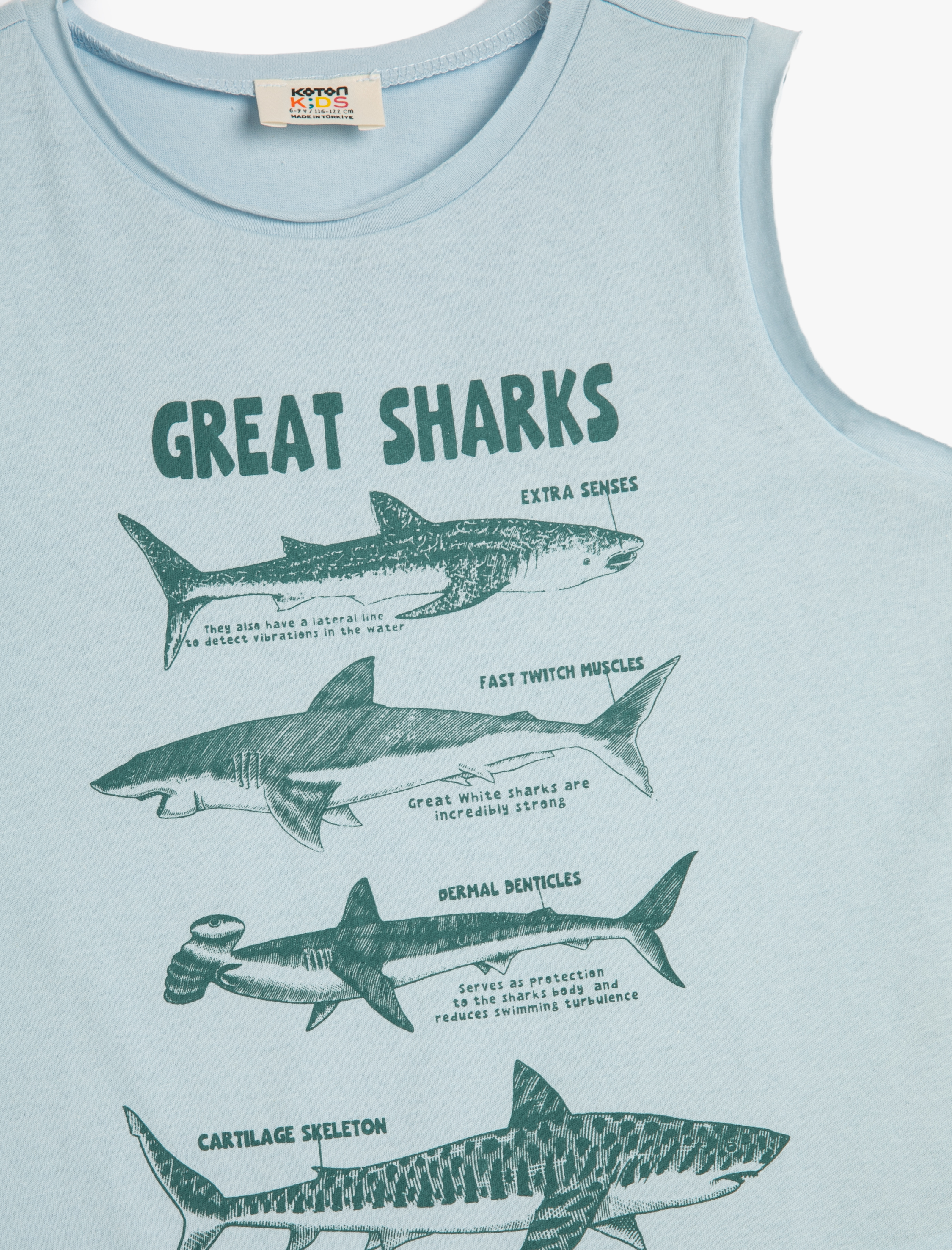  Erkek Çocuk Atlet Köpek Balığı Baskılı Kolsuz Pamuklu