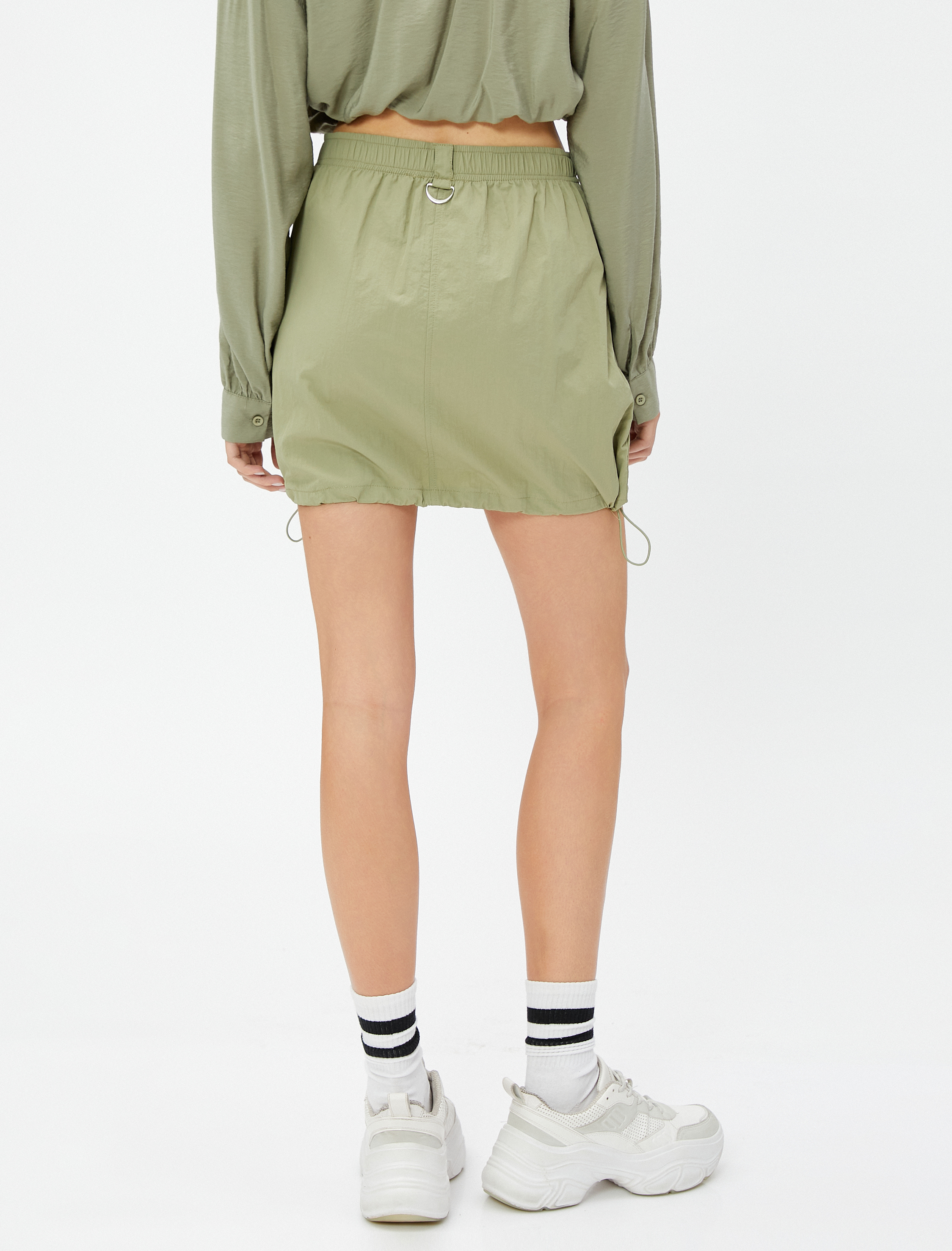   Paraşüt Etek Mini Beli Bağcıklı Cepli Stoperli