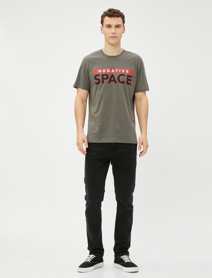  Slogan Baskılı Tişört Bisiklet Yaka Kısa Kollu Pamuklu