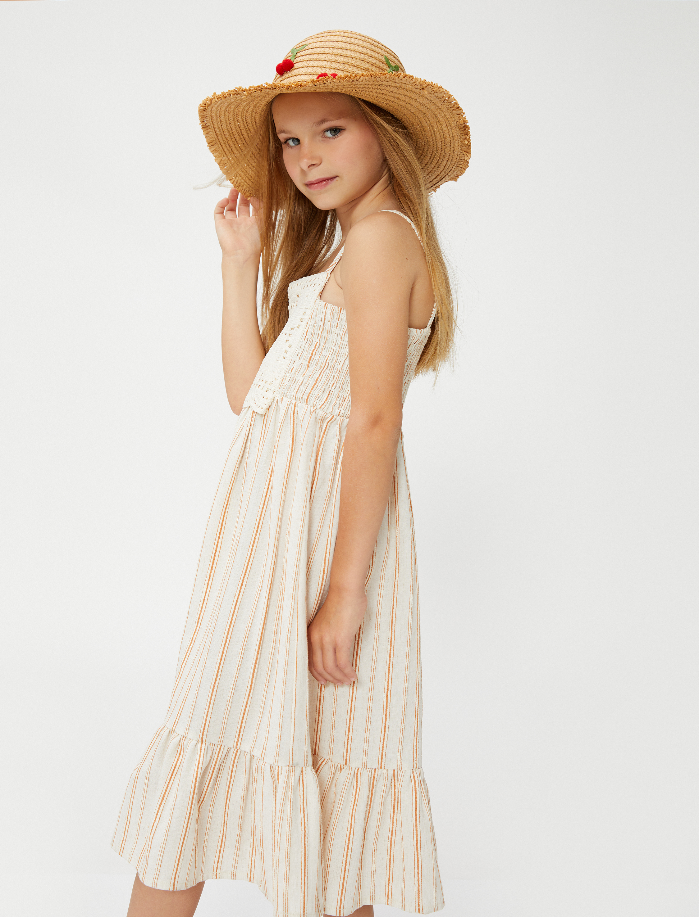  Kız Çocuk Elbise Askılı Kroşe Aplike Detaylı Fırfırlı Gipe Detaylı