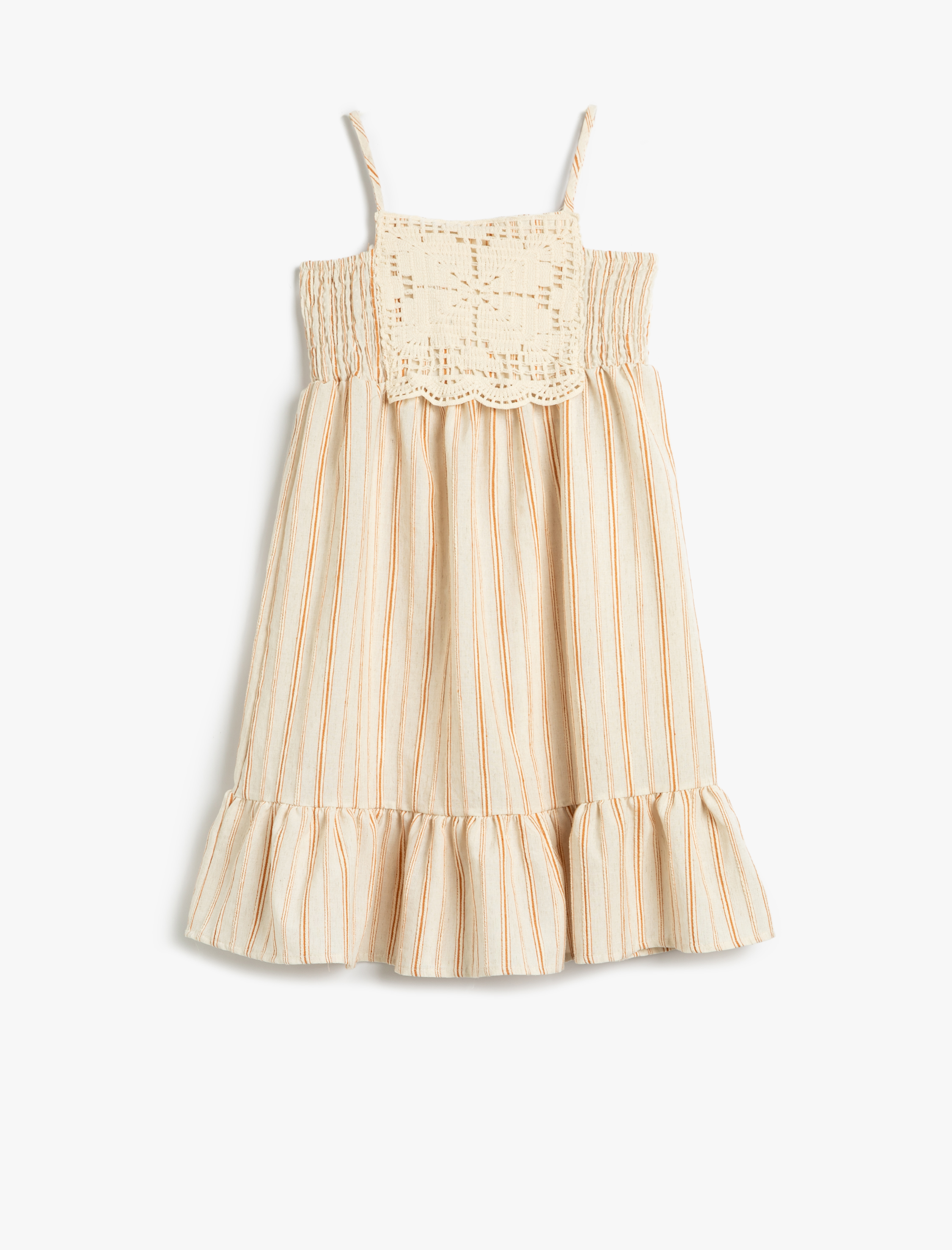  Kız Çocuk Elbise Askılı Kroşe Aplike Detaylı Fırfırlı Gipe Detaylı