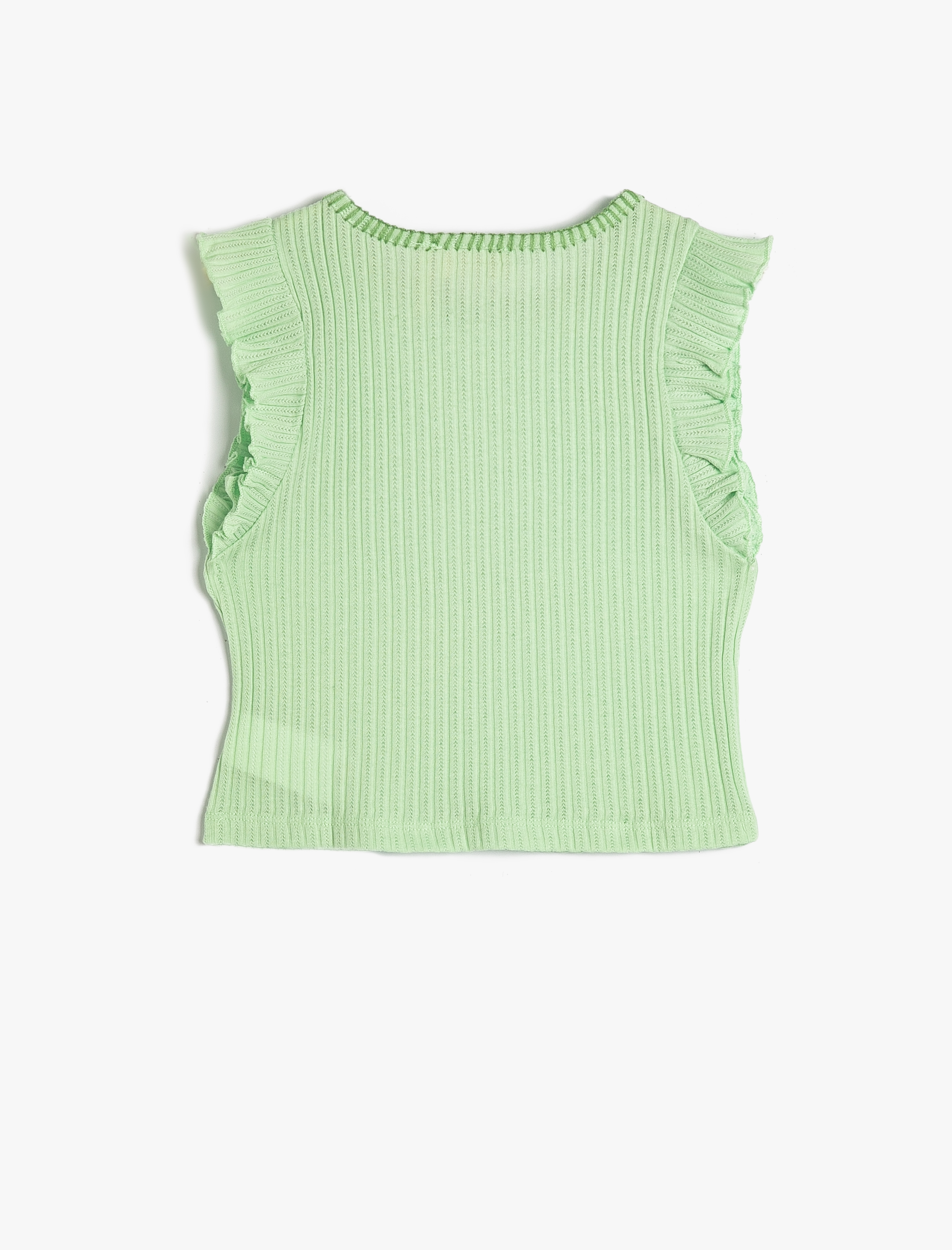  Kız Çocuk Atlet Fırfırlı Yuvarlak Yaka Ribanalı Pamuklu