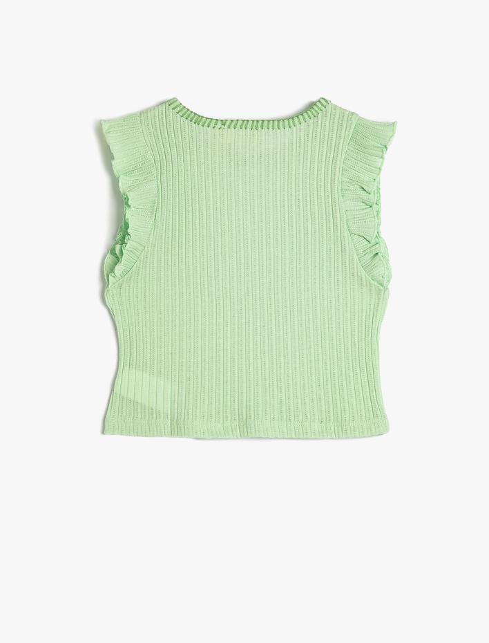 Kız Çocuk Atlet Fırfırlı Yuvarlak Yaka Ribanalı Pamuklu