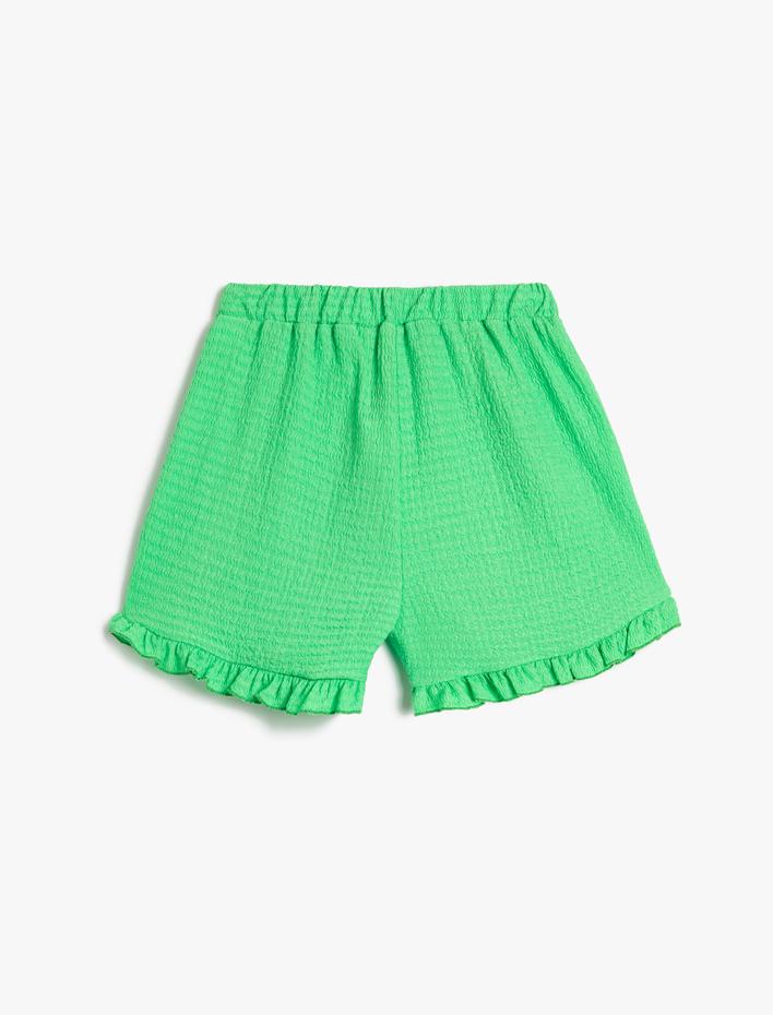 Kız Çocuk Fırfırlı Şort Beli Lastikli Dokulu Rahat Kesim