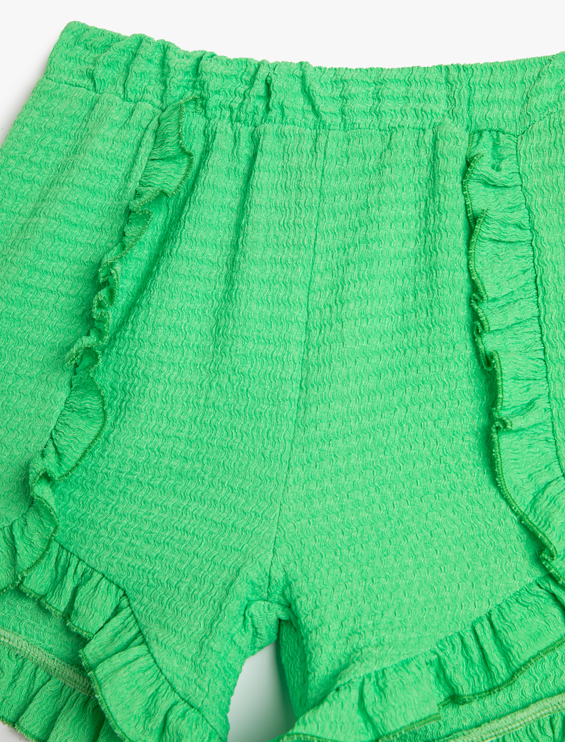  Kız Çocuk Fırfırlı Şort Beli Lastikli Dokulu Rahat Kesim