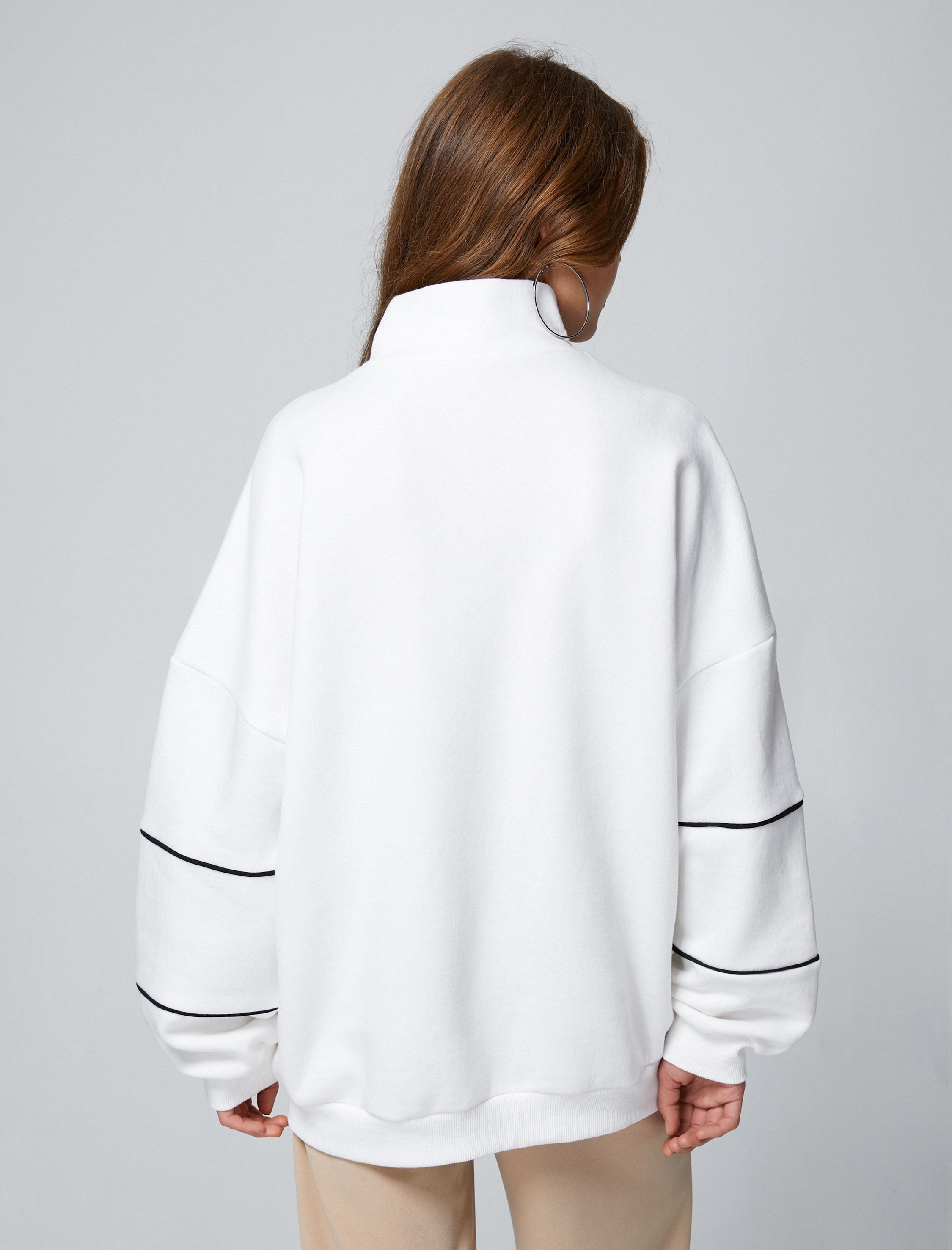   Şardonlu Yarım Fermuarlı Sweatshirt Oversize Baskılı Dik Yaka