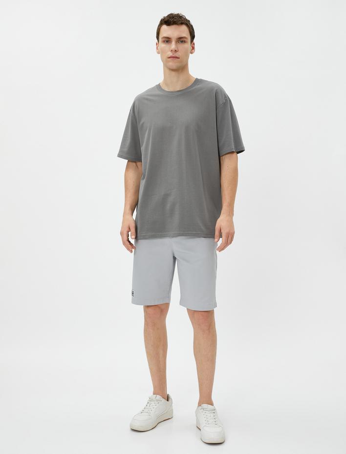  Etiket Baskılı Şort Beli Bağcıklı Cep Detaylı Pamuklu