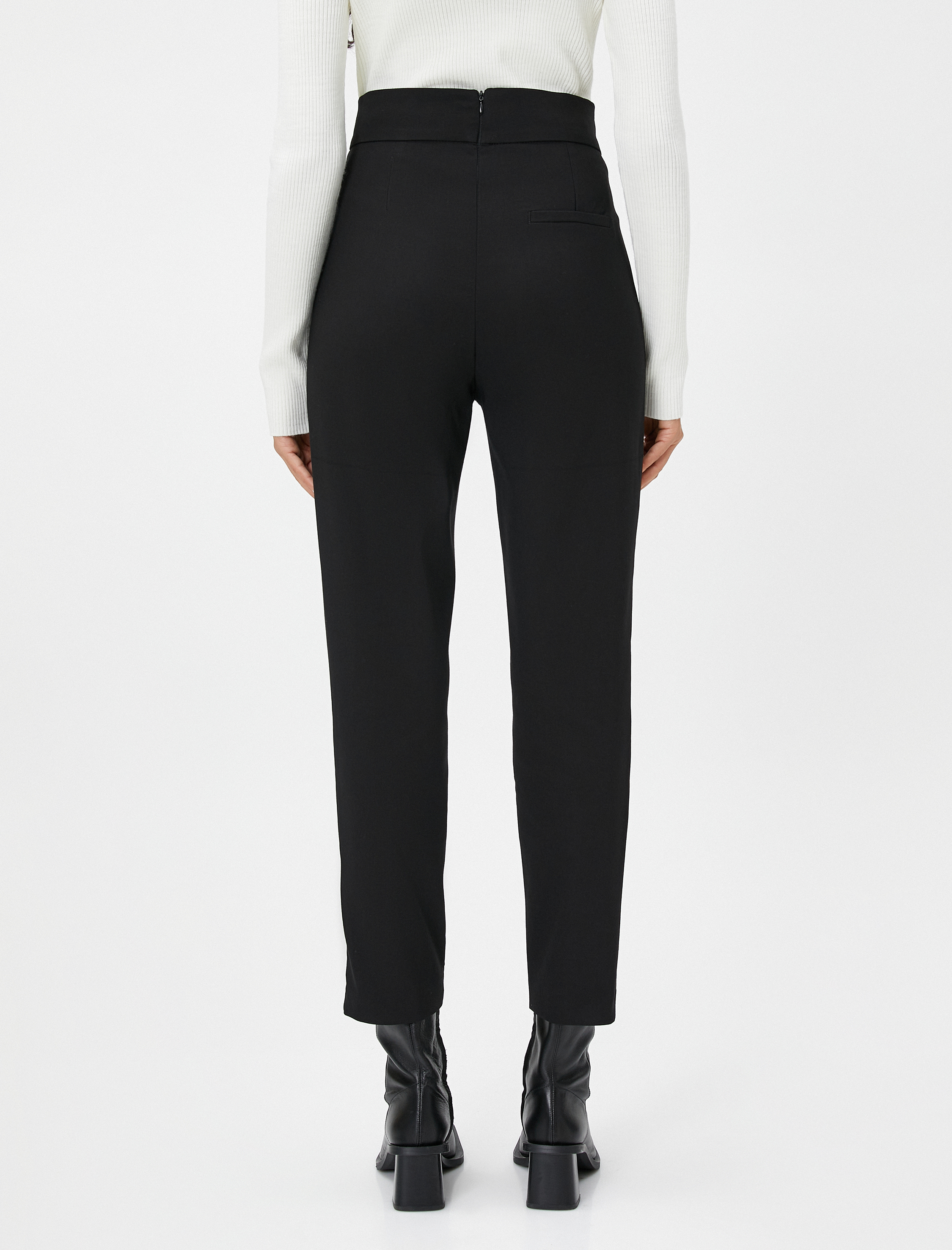   Yüksek Bel Kemerli Kumaş Pantolon