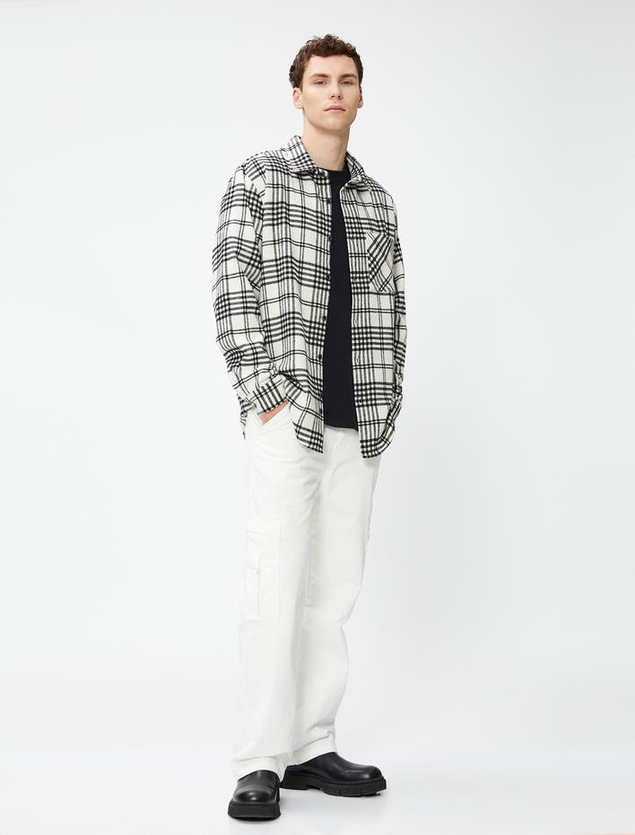  Oduncu Gömleği Klasik Yaka Cep Detaylı Uzun Kollu