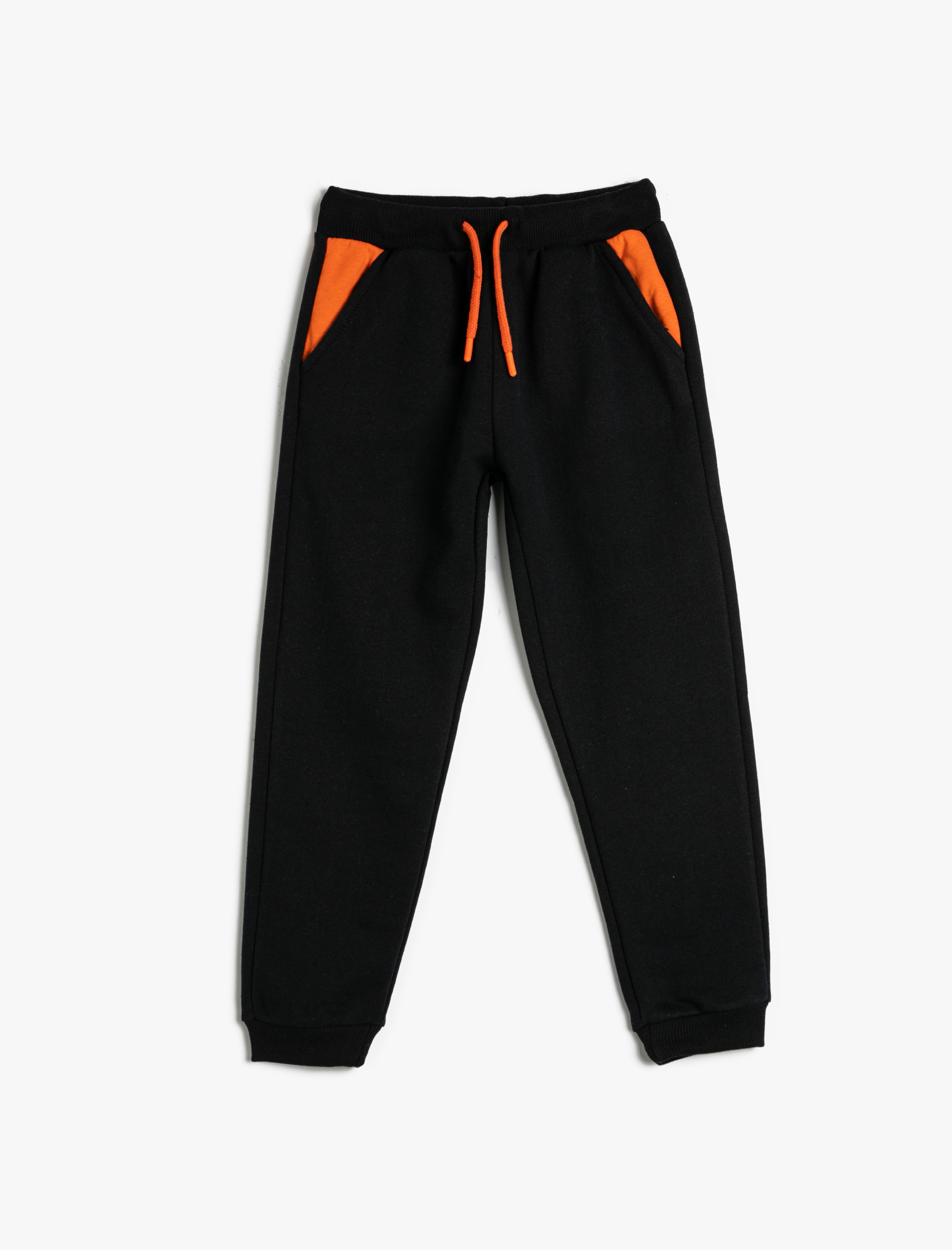  Erkek Çocuk Jogger Eşofman Altı Beli Bağlamalı Renk Kontrastlı Cepli